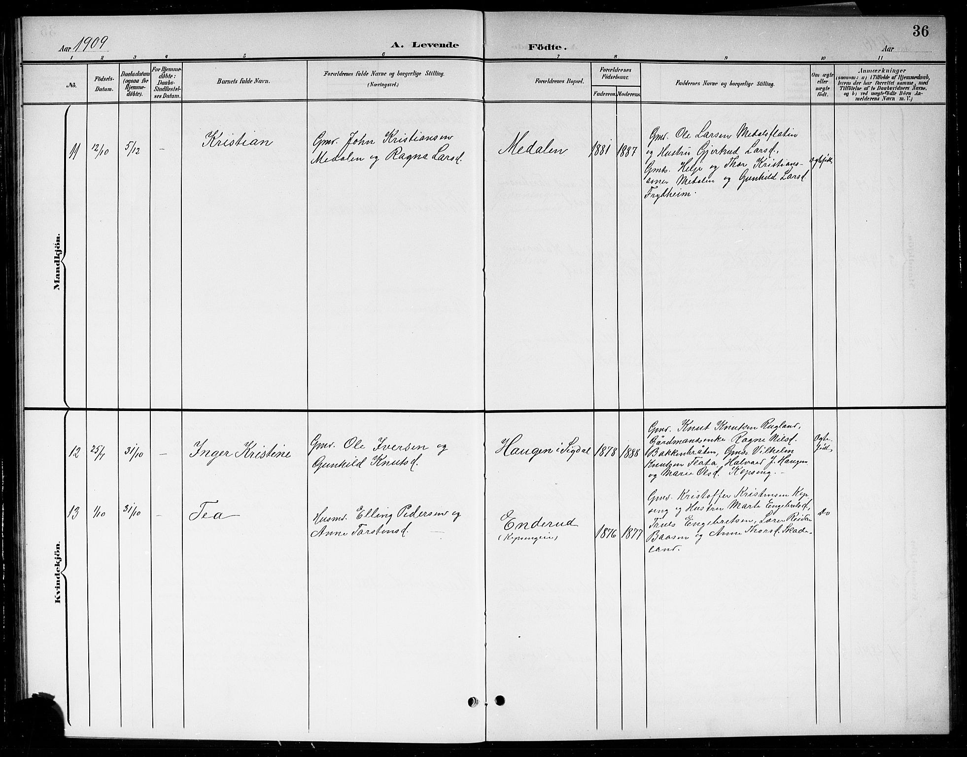 Sigdal kirkebøker, AV/SAKO-A-245/G/Gb/L0003: Parish register (copy) no. II 3, 1901-1916, p. 36