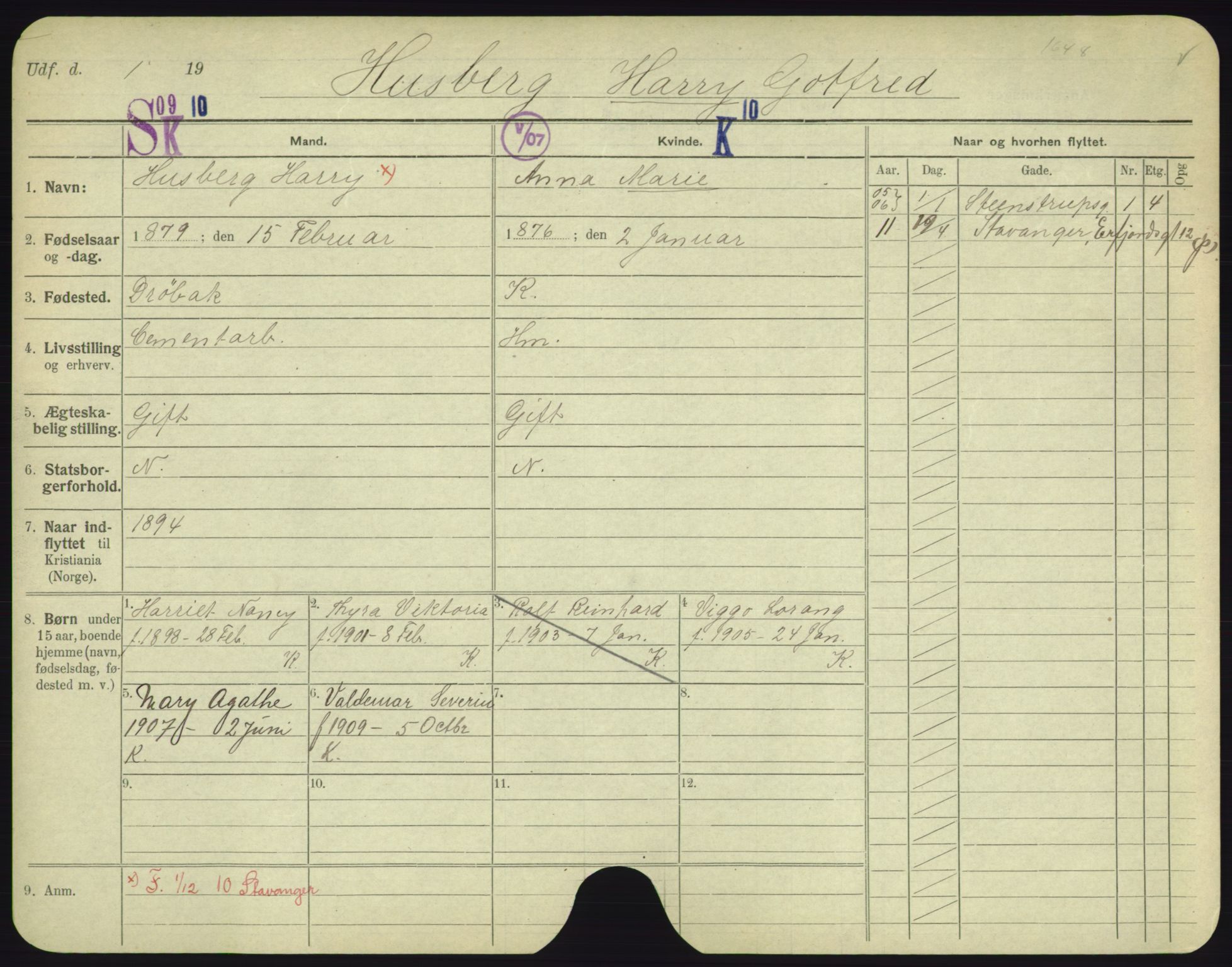 Oslo folkeregister, Registerkort, SAO/A-11715/F/Fa/Fac/L0004: Menn, 1906-1914, p. 1051a