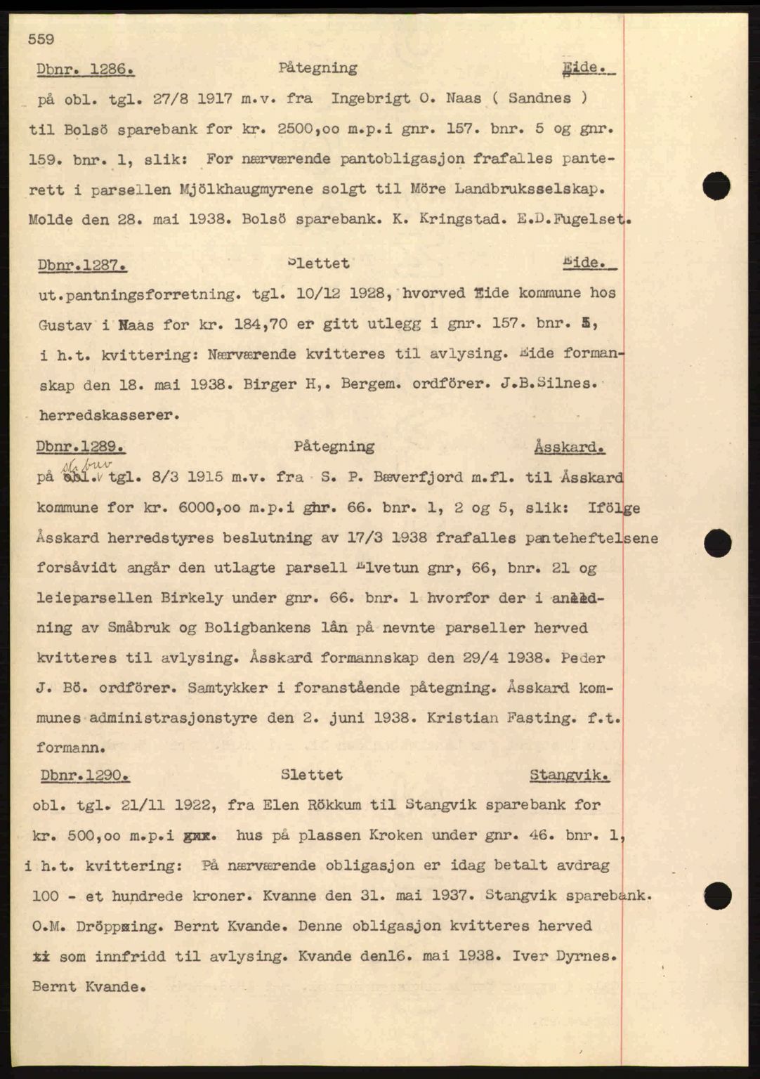 Nordmøre sorenskriveri, AV/SAT-A-4132/1/2/2Ca: Mortgage book no. C80, 1936-1939, Diary no: : 1286/1938