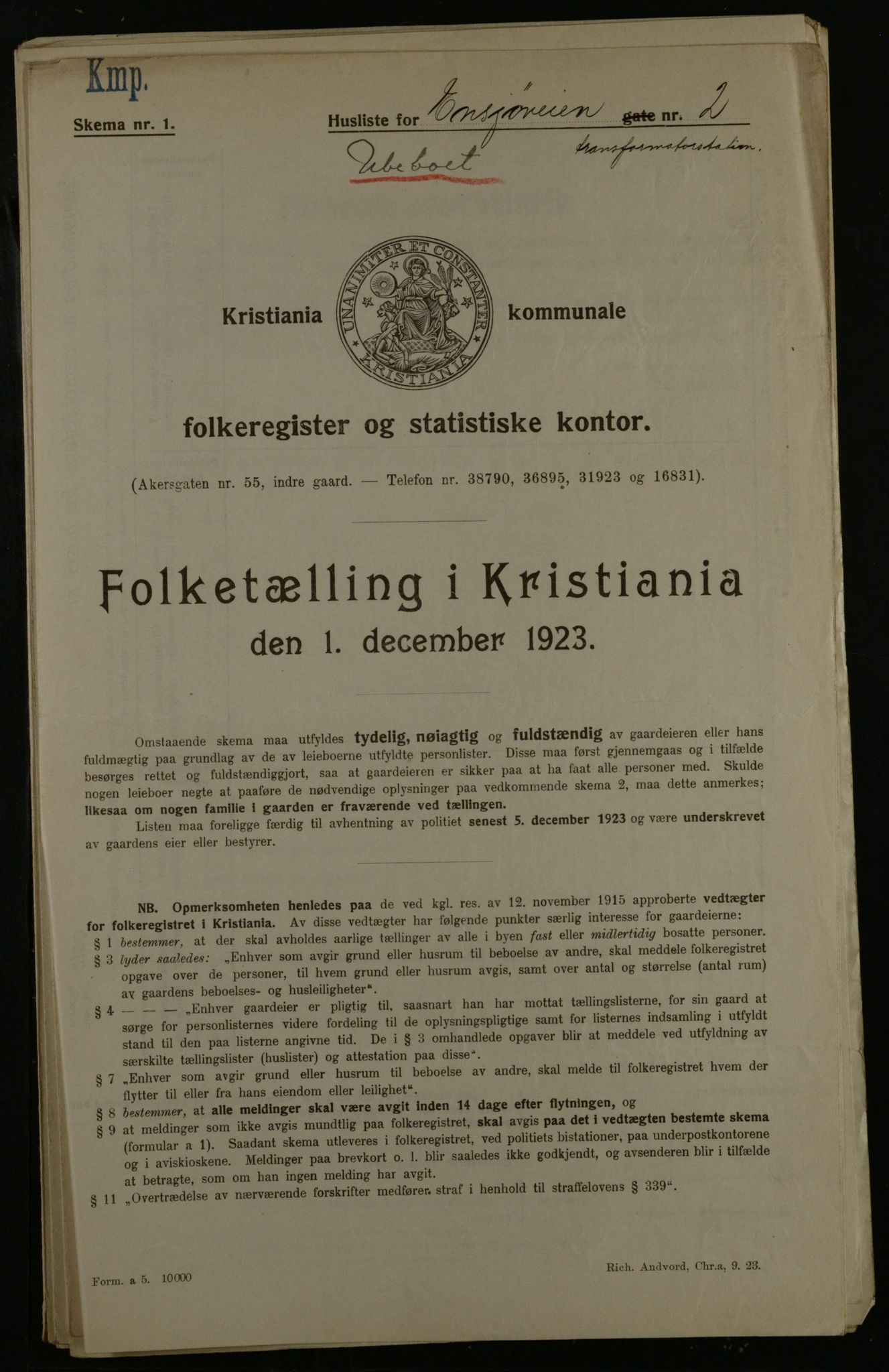 OBA, Municipal Census 1923 for Kristiania, 1923, p. 24467