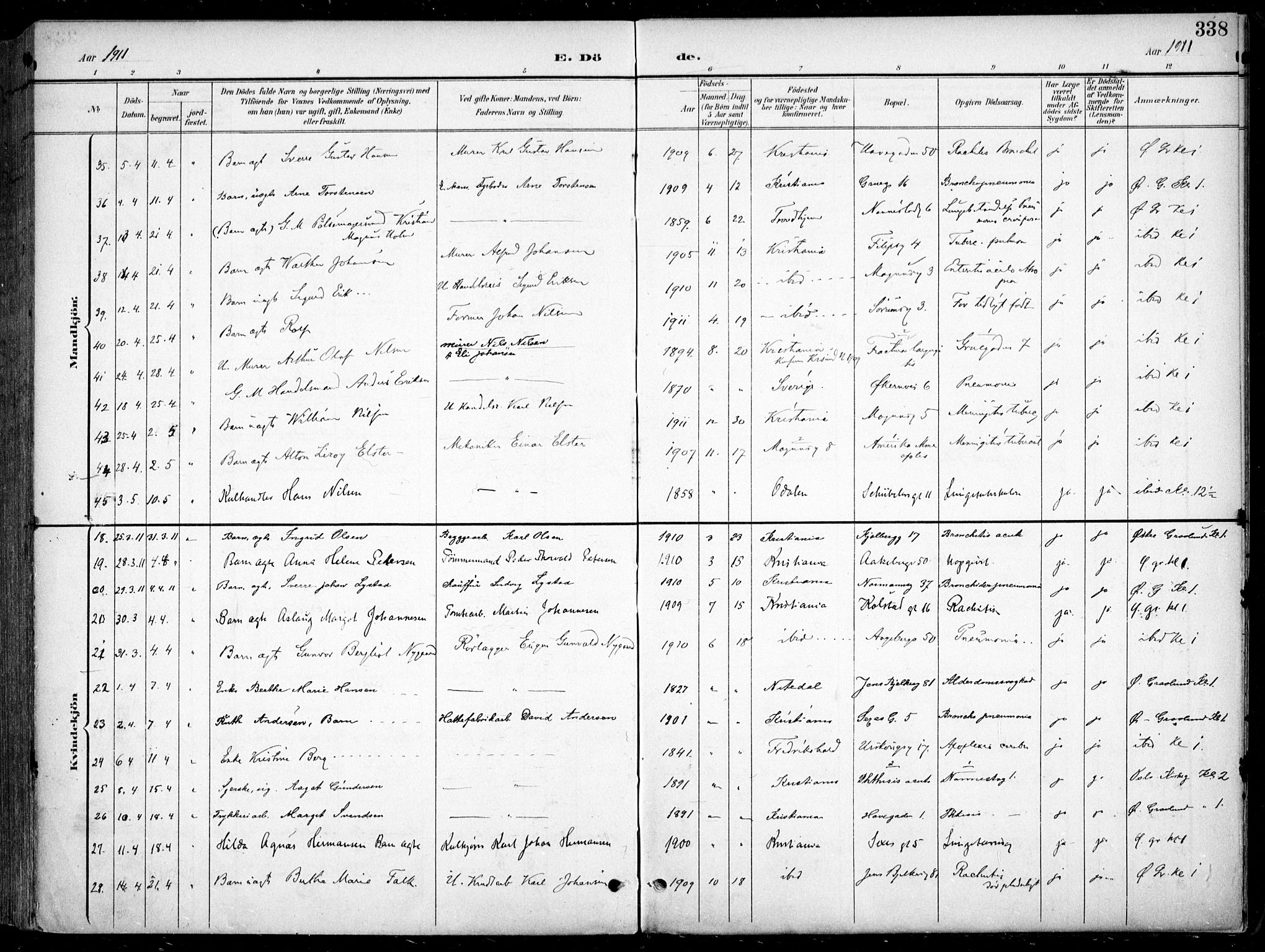 Kampen prestekontor Kirkebøker, AV/SAO-A-10853/F/Fa/L0009: Parish register (official) no. I 9, 1899-1911, p. 338