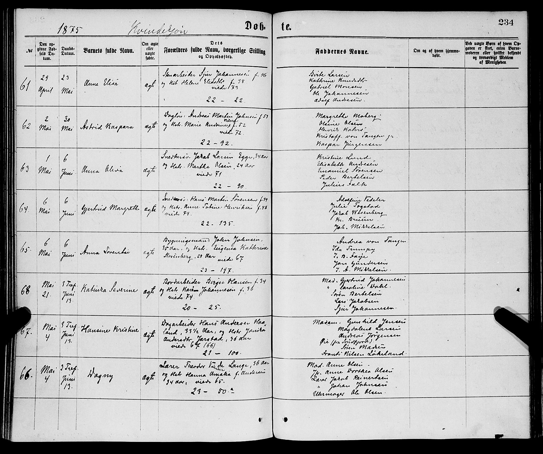 Korskirken sokneprestembete, AV/SAB-A-76101/H/Haa/L0020: Parish register (official) no. B 6, 1871-1878, p. 234