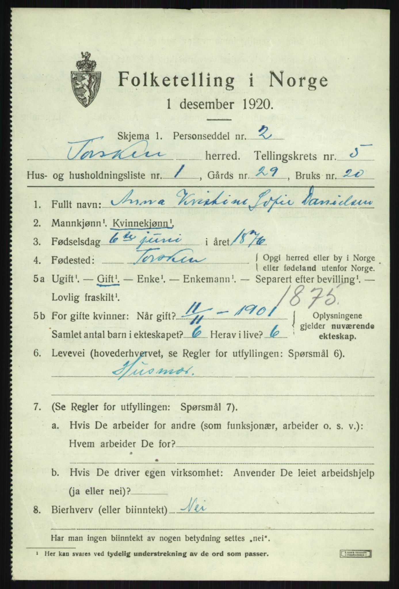 SATØ, 1920 census for Torsken, 1920, p. 1990