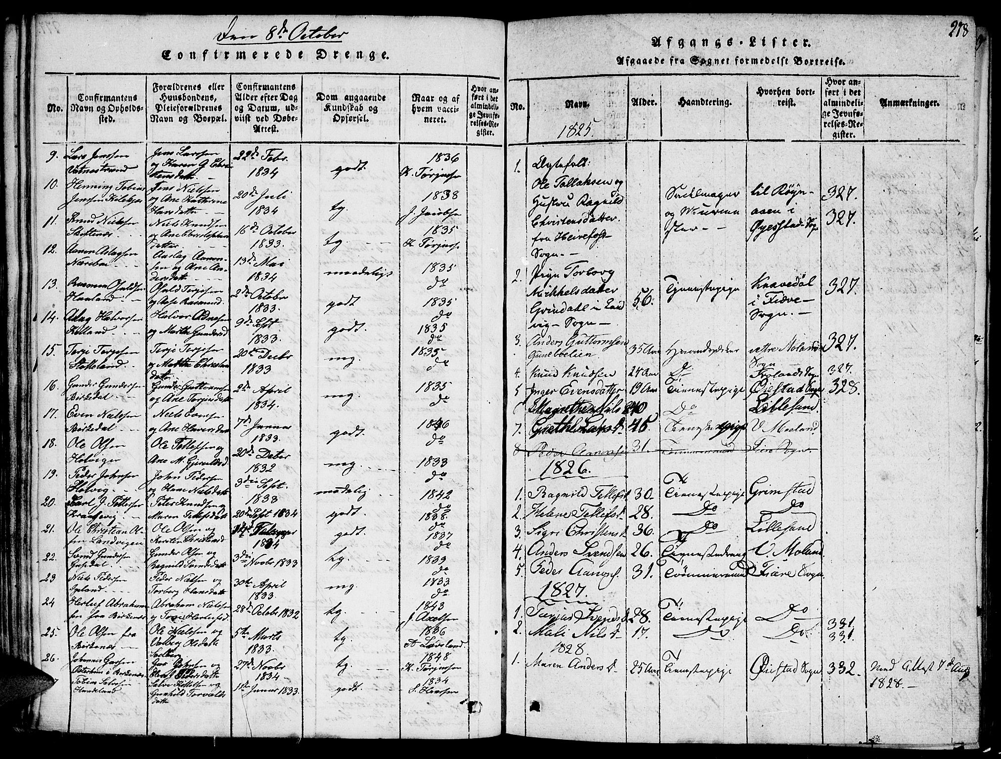 Hommedal sokneprestkontor, SAK/1111-0023/F/Fa/Fab/L0003: Parish register (official) no. A 3, 1815-1848, p. 278