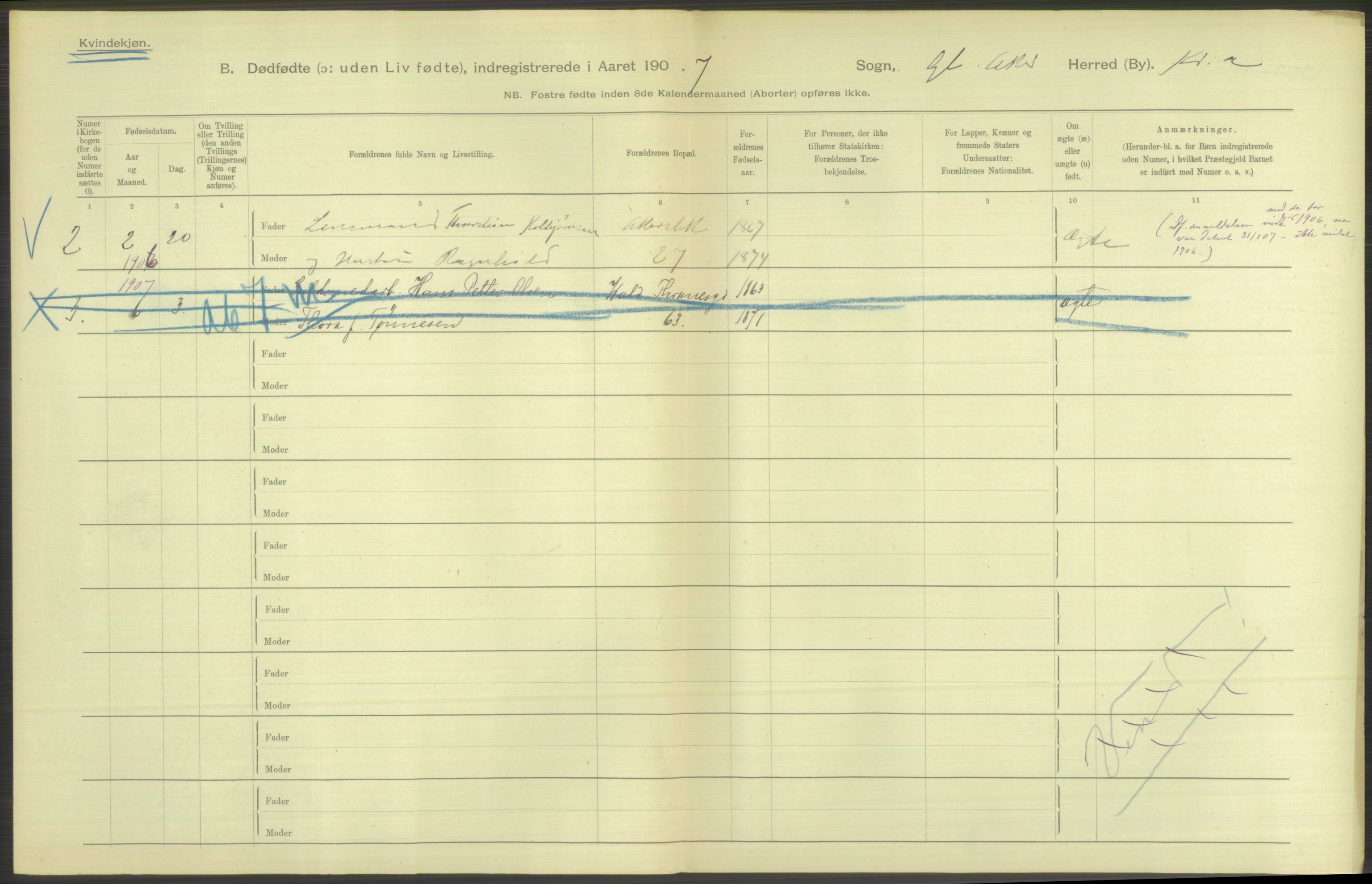 Statistisk sentralbyrå, Sosiodemografiske emner, Befolkning, RA/S-2228/D/Df/Dfa/Dfae/L0010: Kristiania: Døde, dødfødte, 1907, p. 144