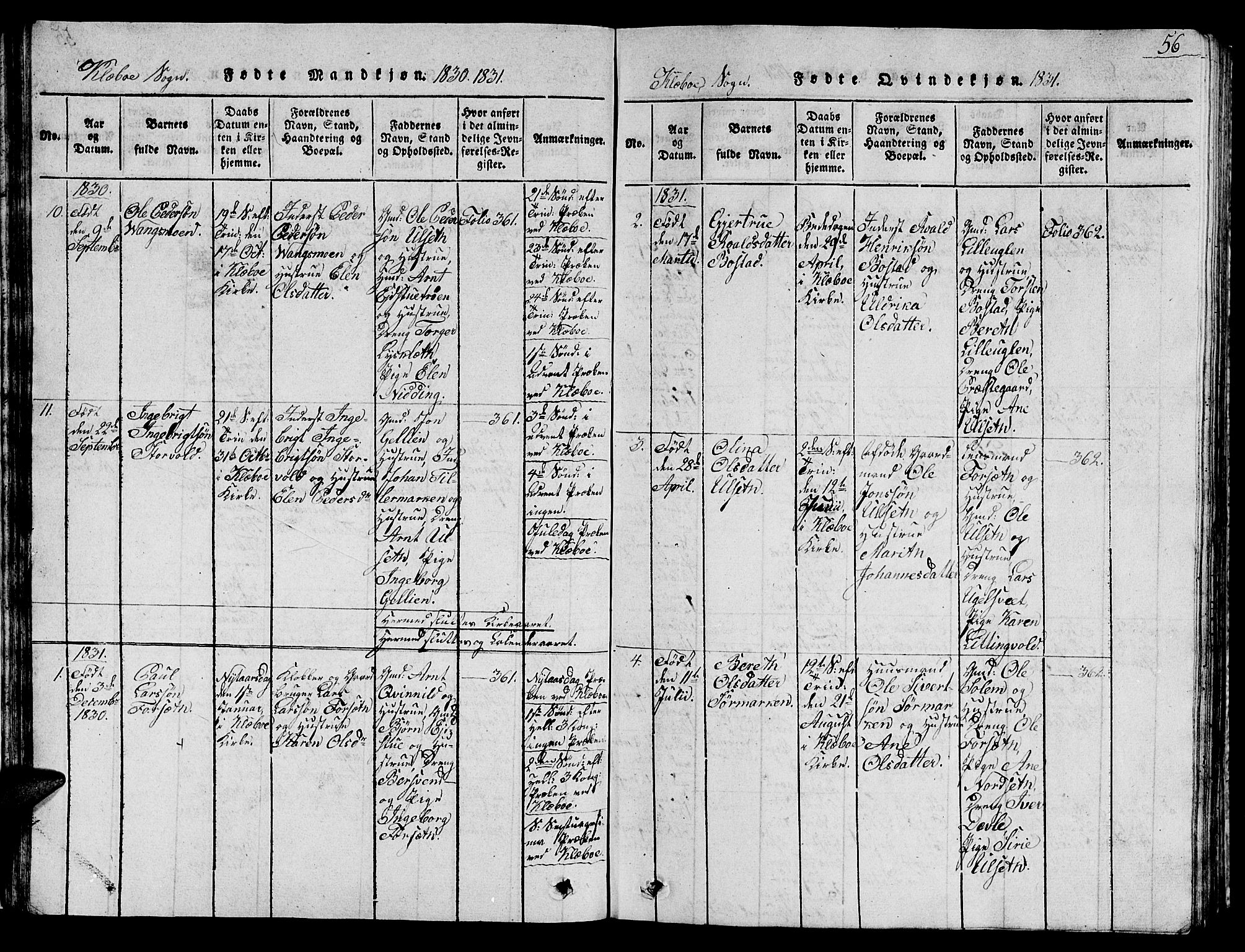 Ministerialprotokoller, klokkerbøker og fødselsregistre - Sør-Trøndelag, SAT/A-1456/618/L0450: Parish register (copy) no. 618C01, 1816-1865, p. 56