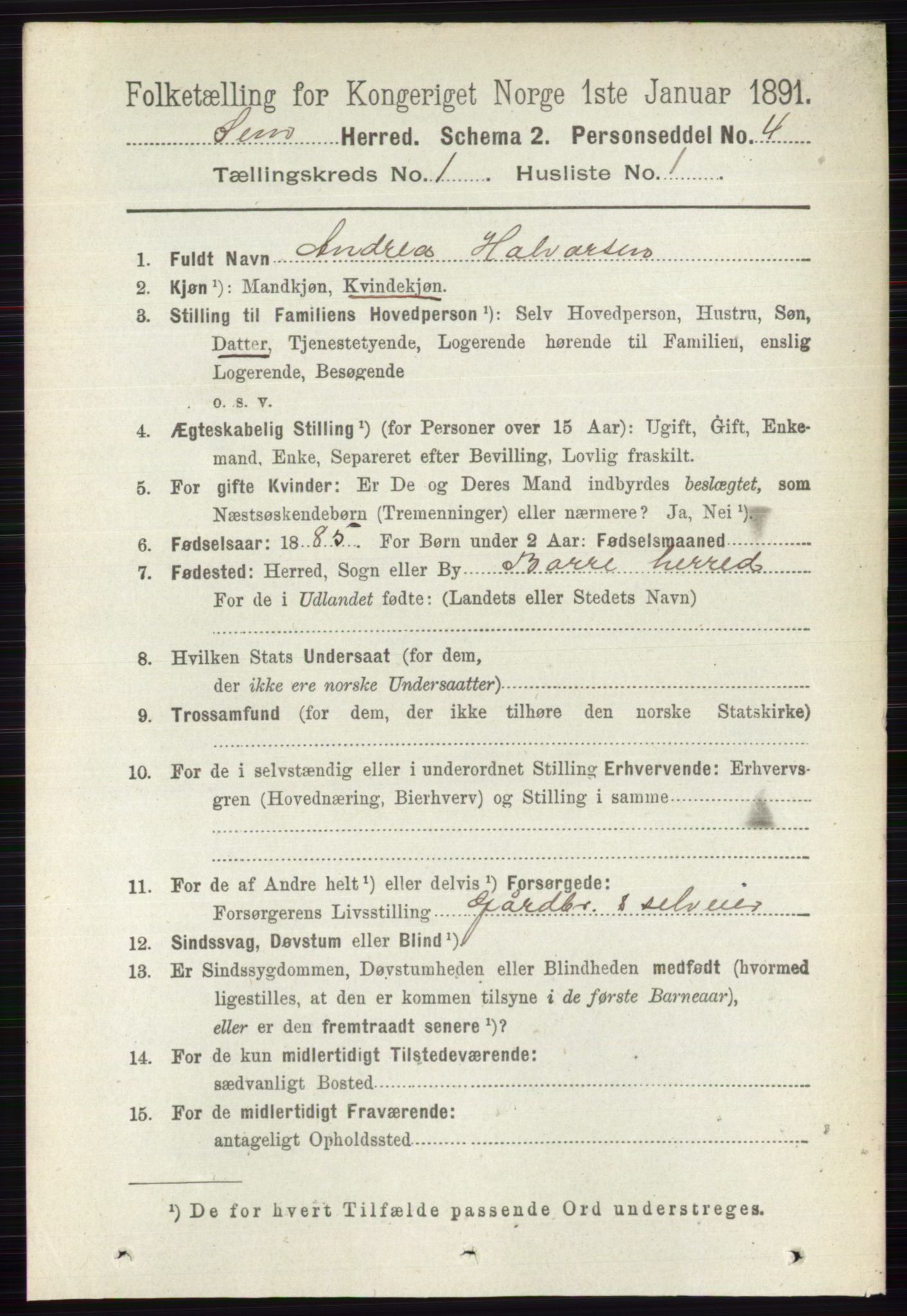 RA, 1891 census for 0721 Sem, 1891, p. 129