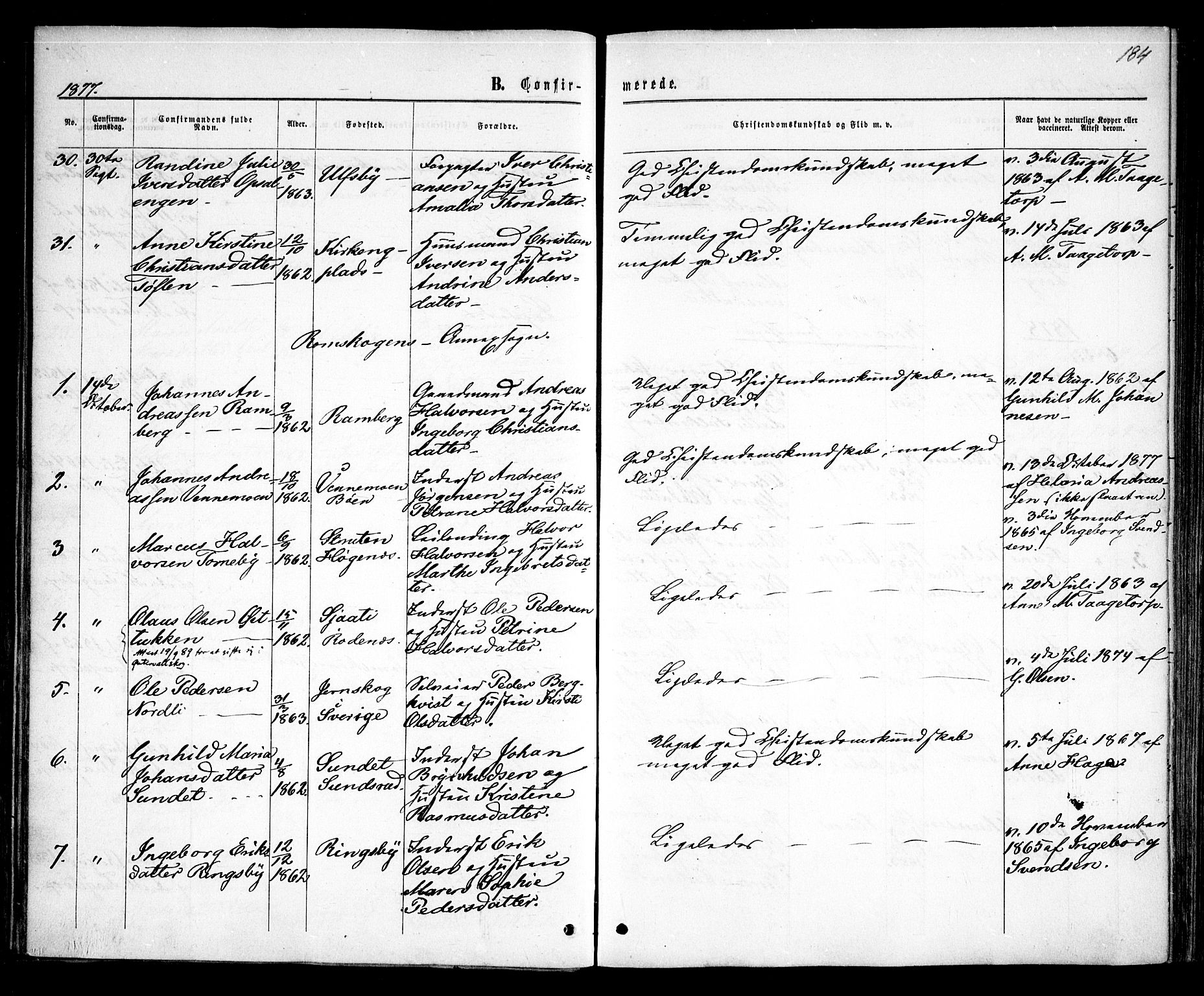 Rødenes prestekontor Kirkebøker, AV/SAO-A-2005/F/Fa/L0008: Parish register (official) no. I 8, 1869-1879, p. 184