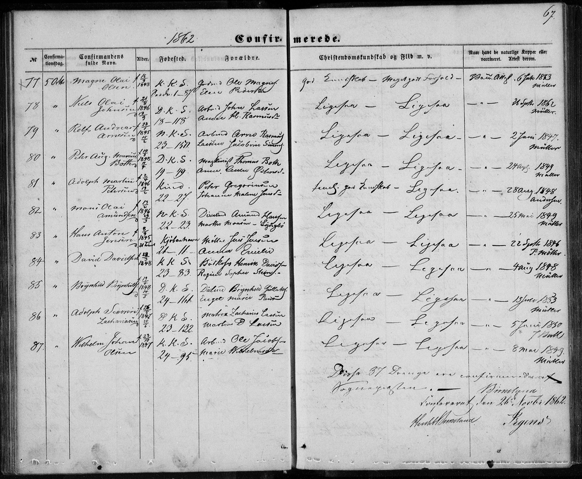 Korskirken sokneprestembete, SAB/A-76101/H/Haa/L0027: Parish register (official) no. C 3, 1854-1868, p. 67
