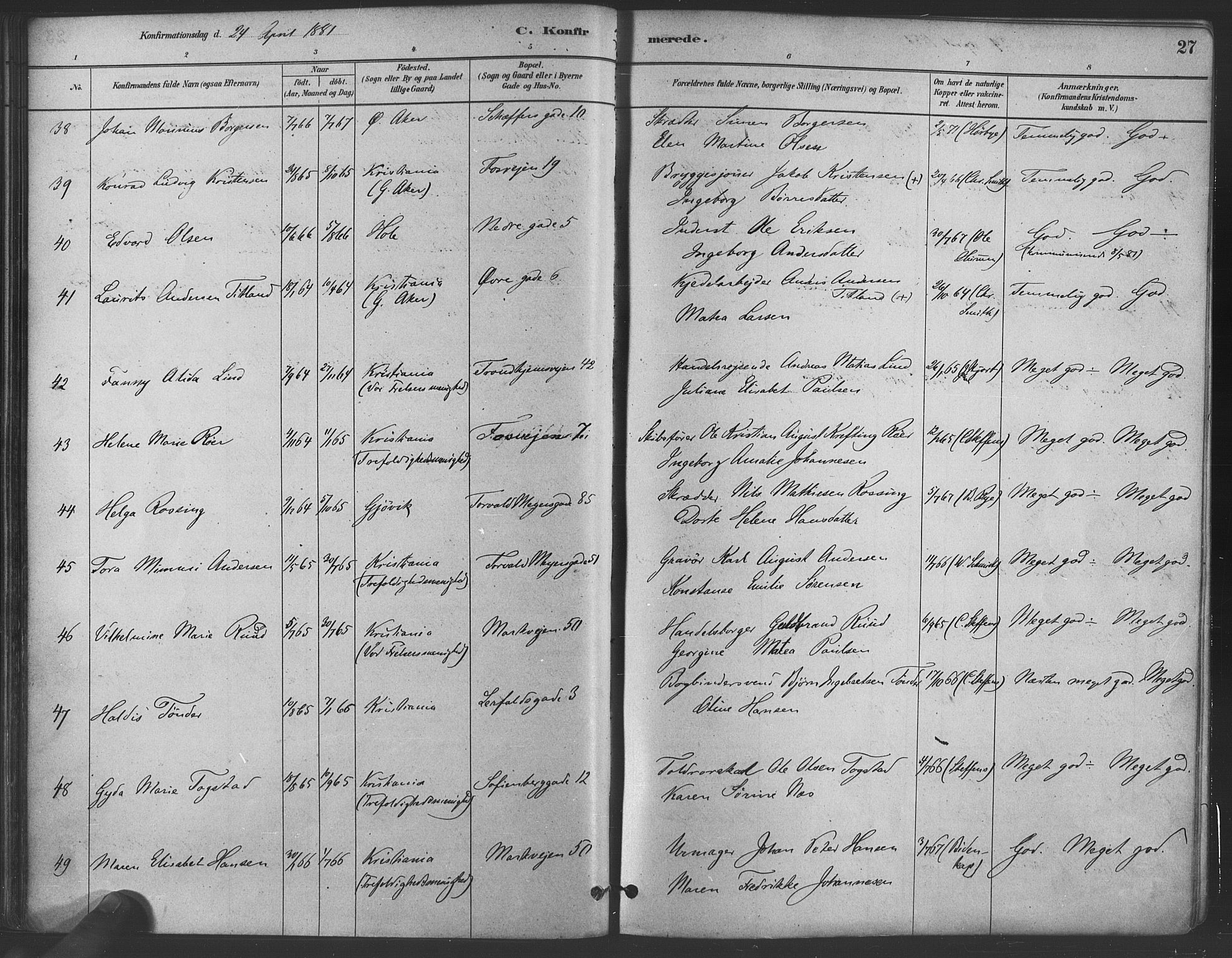 Paulus prestekontor Kirkebøker, SAO/A-10871/F/Fa/L0004: Parish register (official) no. 4, 1879-1891, p. 27