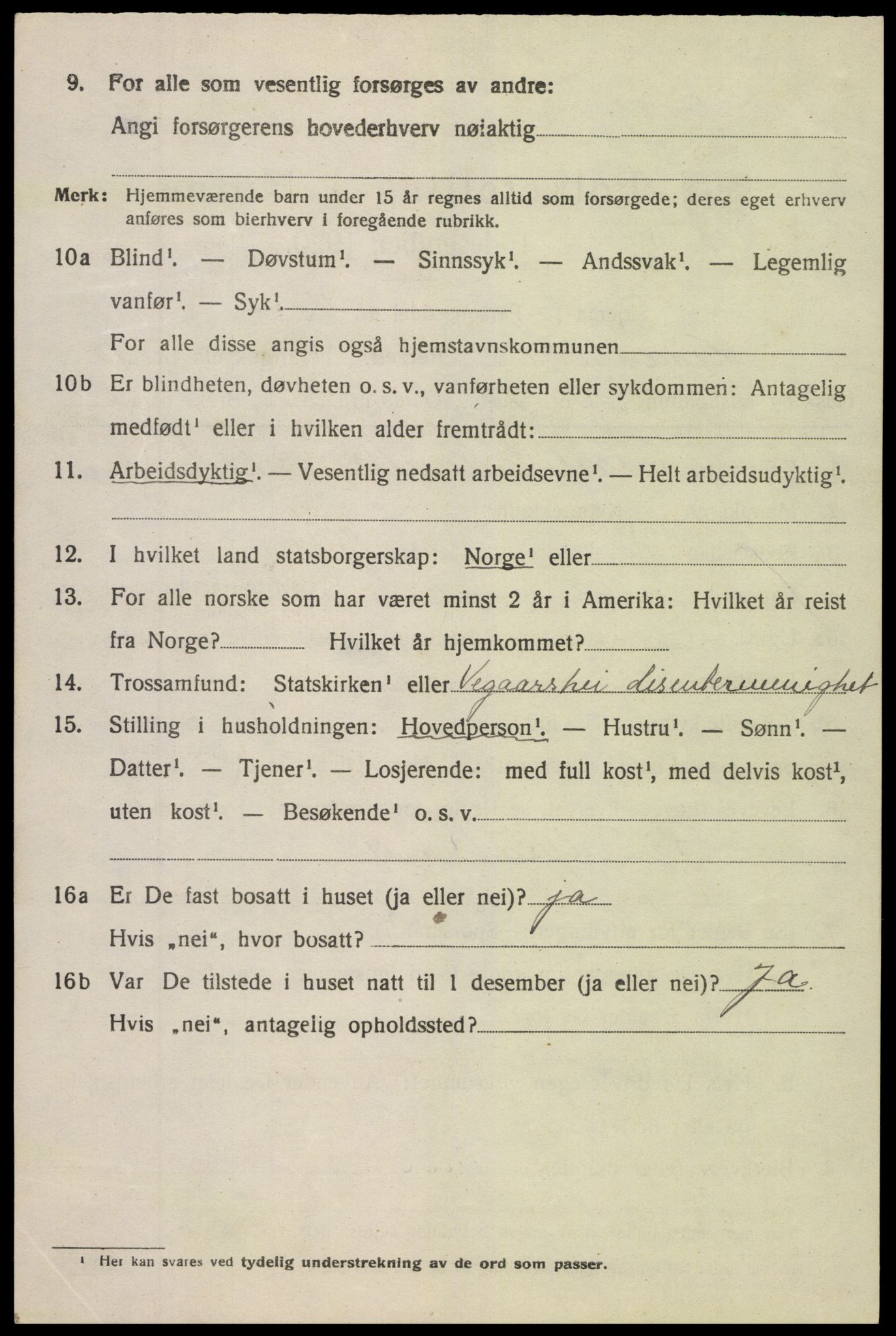 SAK, 1920 census for Vegårshei, 1920, p. 3789