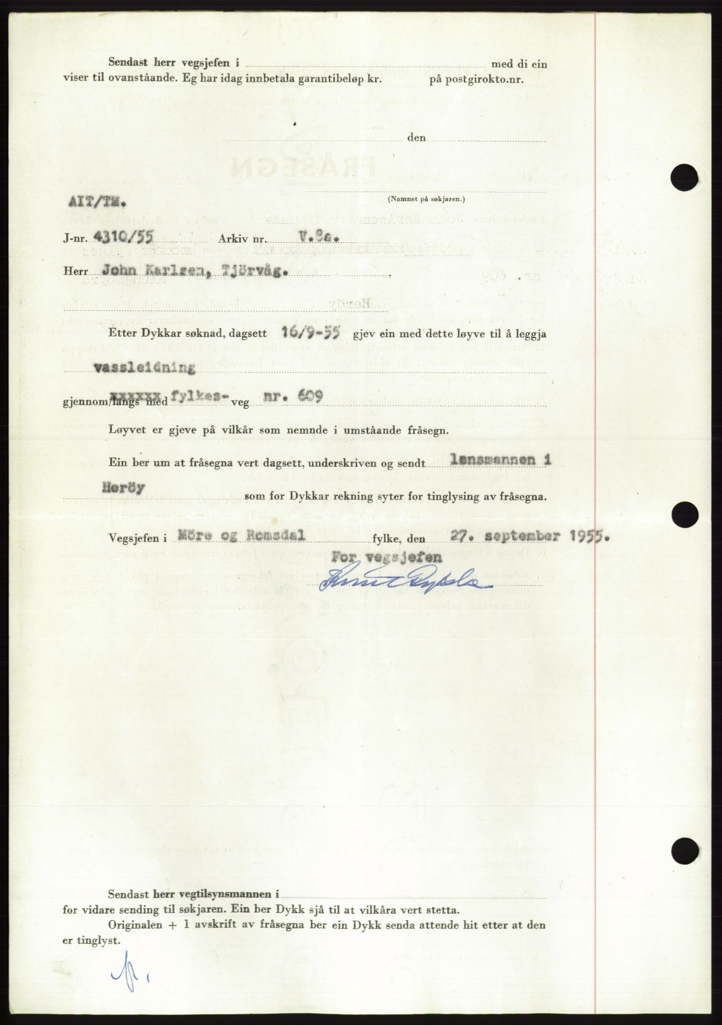 Søre Sunnmøre sorenskriveri, AV/SAT-A-4122/1/2/2C/L0102: Mortgage book no. 28A, 1955-1956, Diary no: : 2502/1955