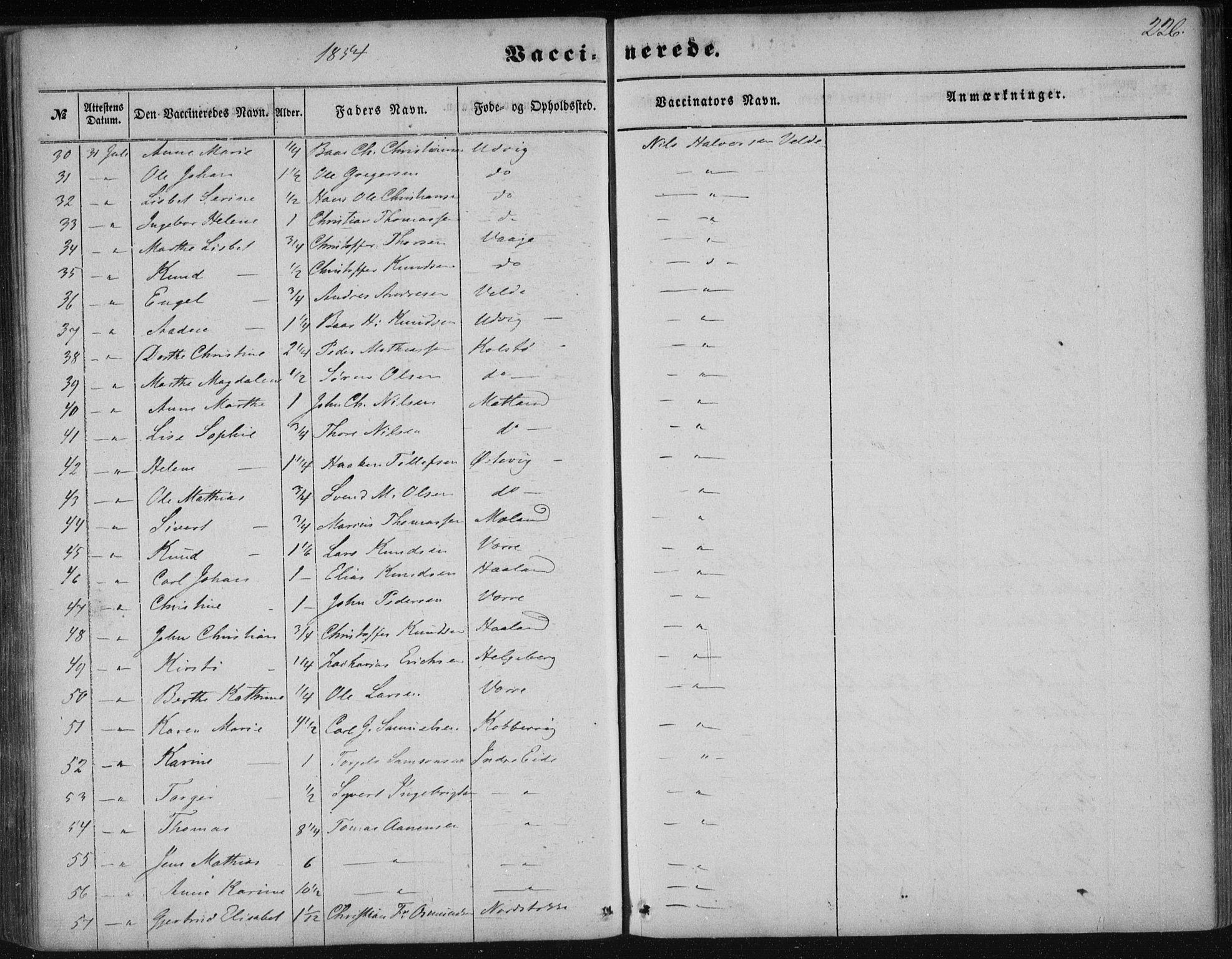 Avaldsnes sokneprestkontor, AV/SAST-A -101851/H/Ha/Haa/L0009: Parish register (official) no. A 9, 1853-1865, p. 226