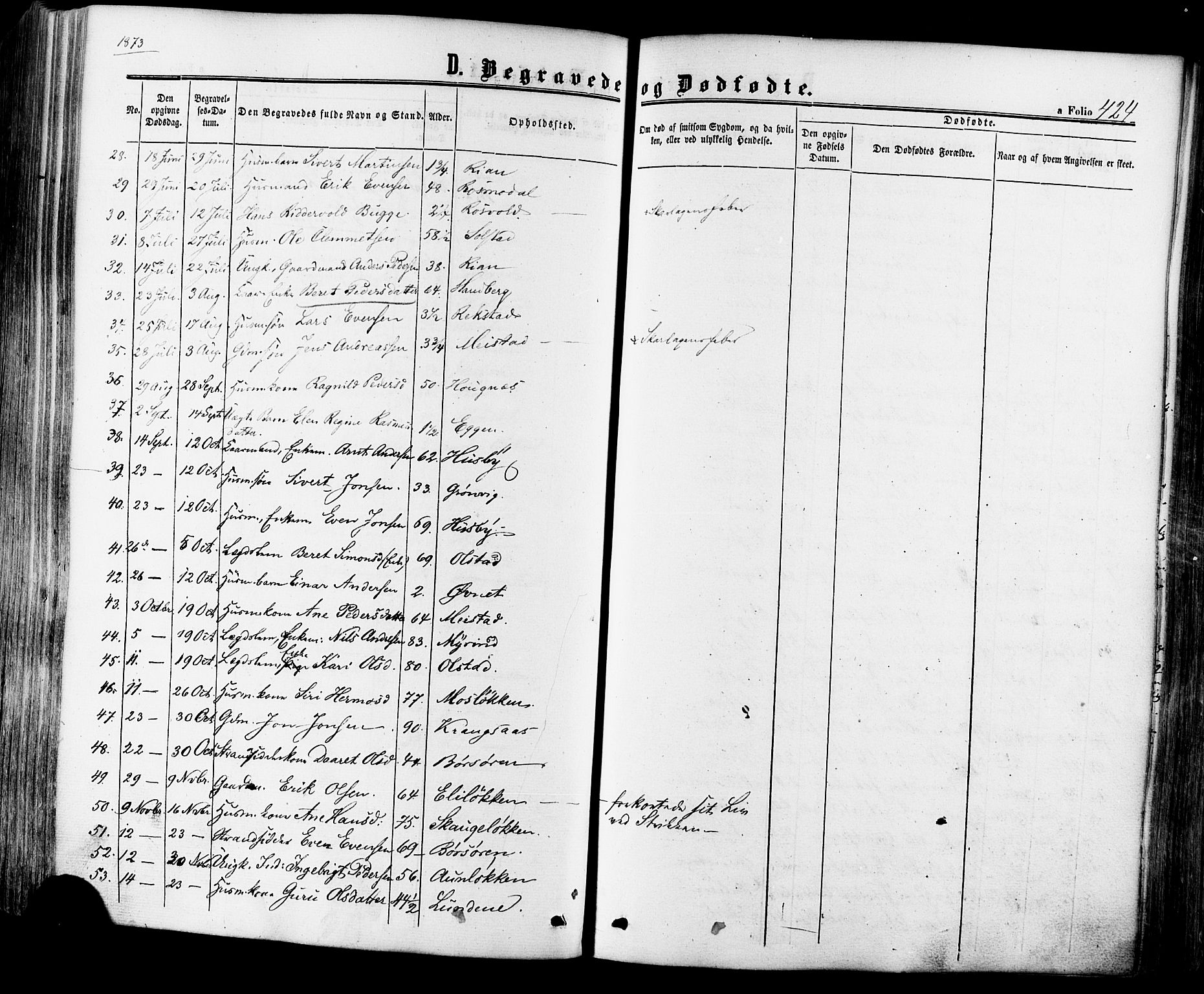 Ministerialprotokoller, klokkerbøker og fødselsregistre - Sør-Trøndelag, SAT/A-1456/665/L0772: Parish register (official) no. 665A07, 1856-1878, p. 424