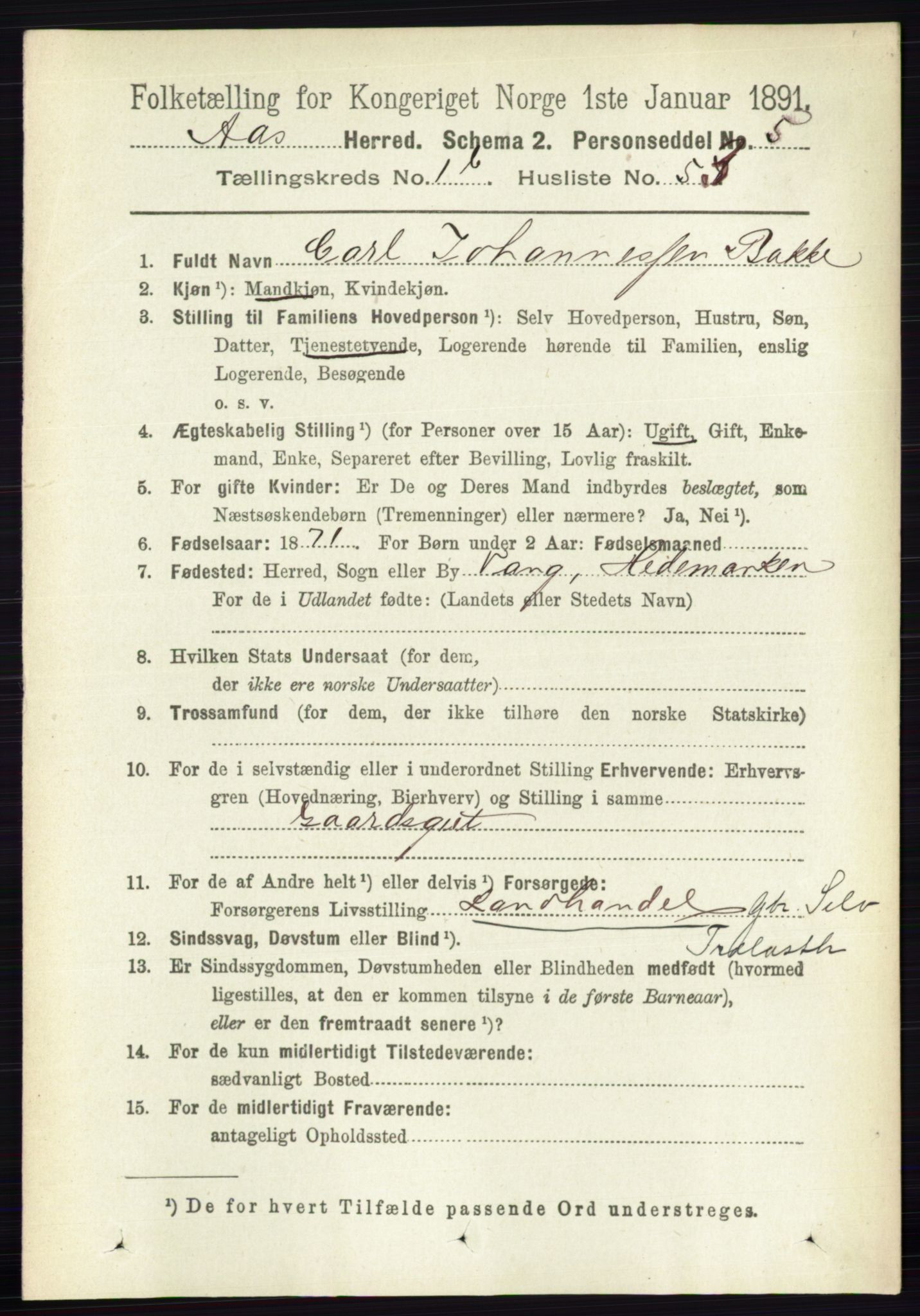 RA, 1891 census for 0214 Ås, 1891, p. 1053