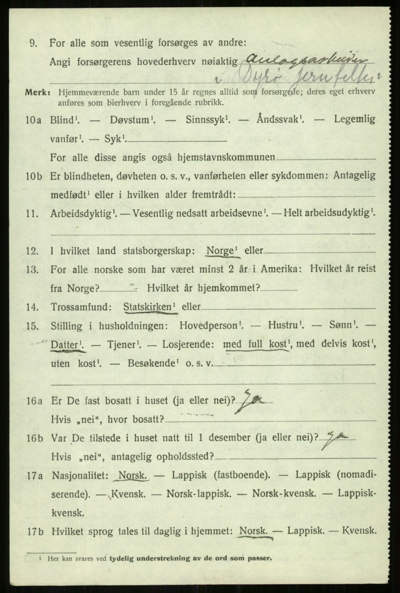 SATØ, 1920 census for Salangen, 1920, p. 2275