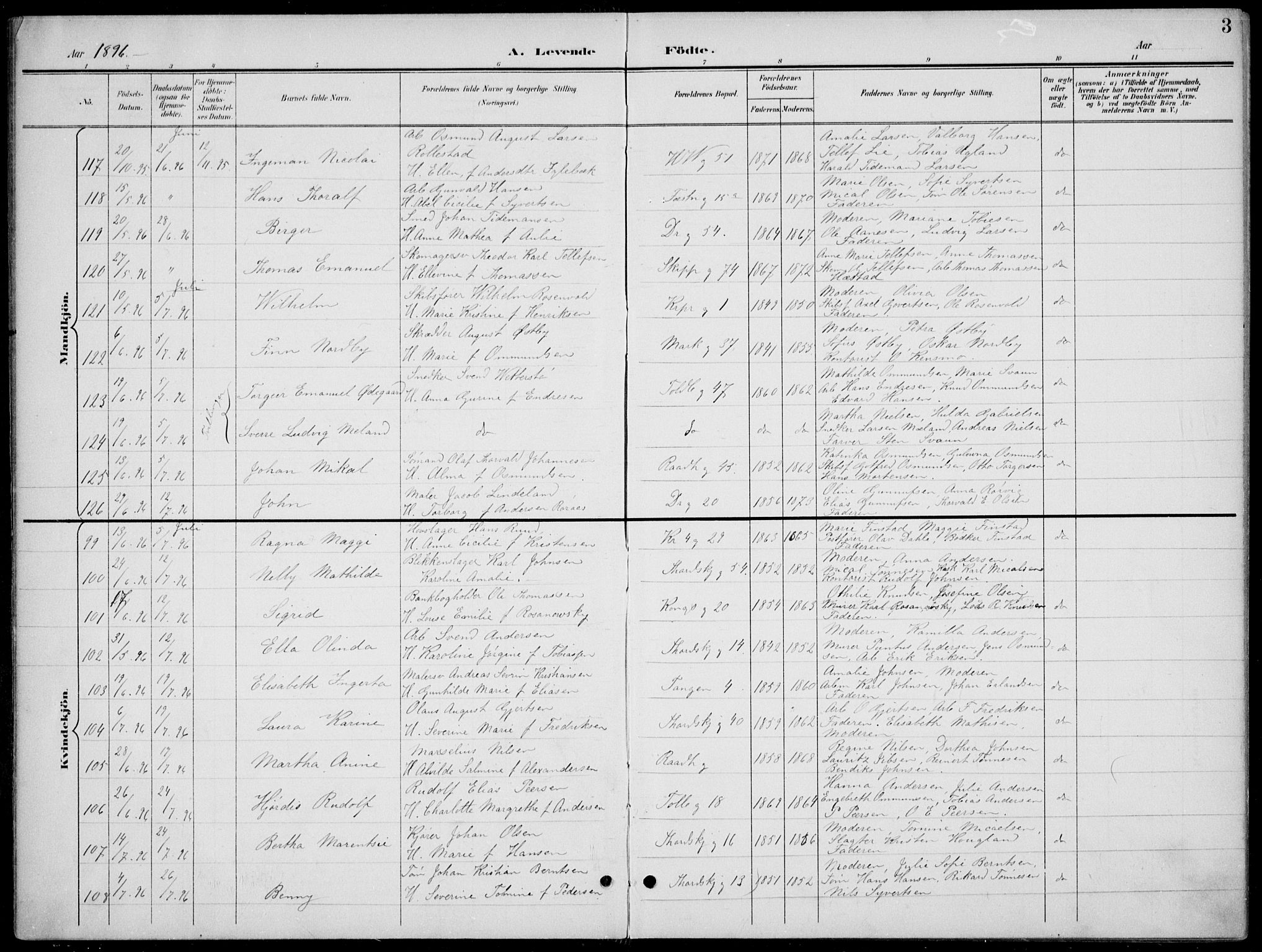 Kristiansand domprosti, AV/SAK-1112-0006/F/Fb/L0018: Parish register (copy) no. B 18, 1896-1905, p. 3