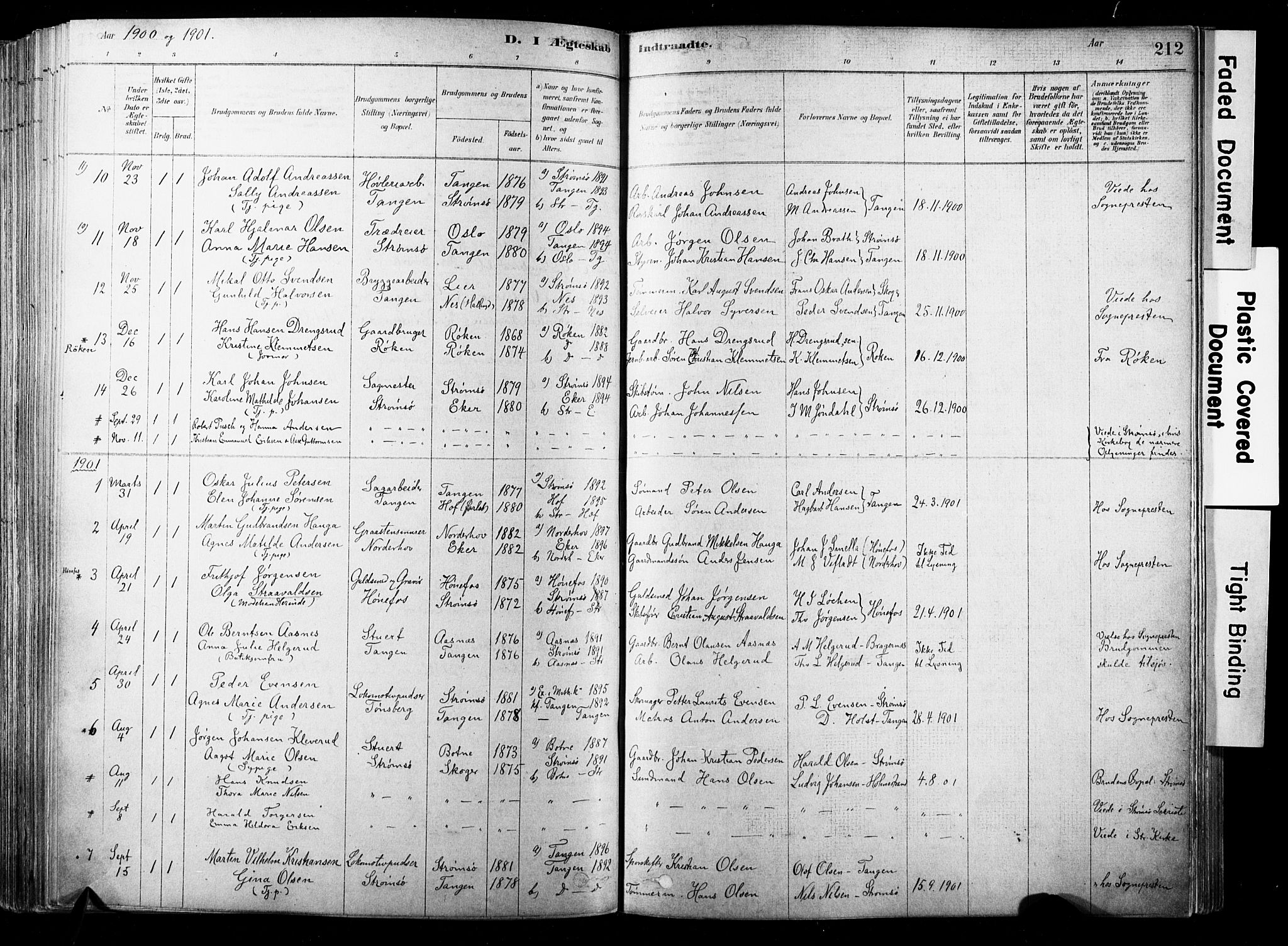 Strømsø kirkebøker, SAKO/A-246/F/Fb/L0006: Parish register (official) no. II 6, 1879-1910, p. 212