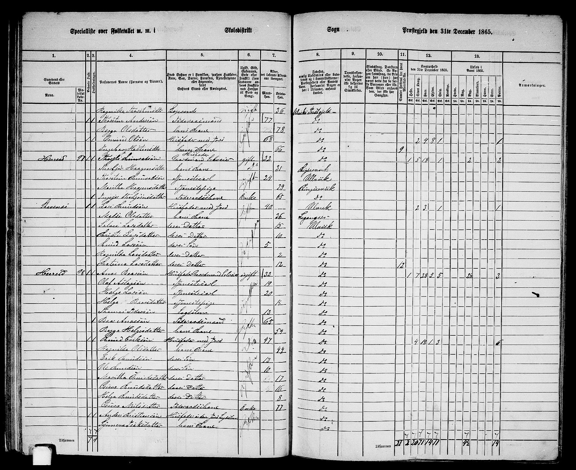 RA, 1865 census for Ulvik, 1865, p. 31