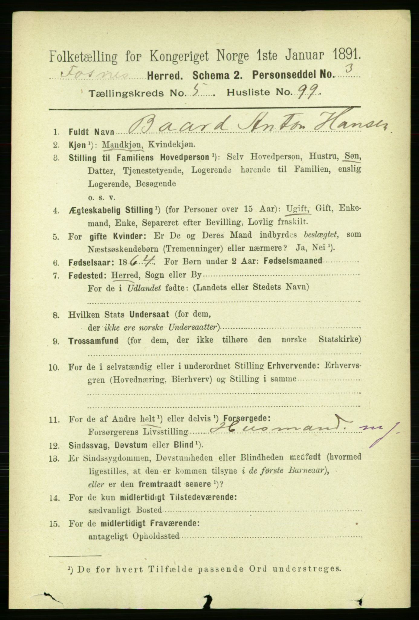 RA, 1891 census for 1748 Fosnes, 1891, p. 2654