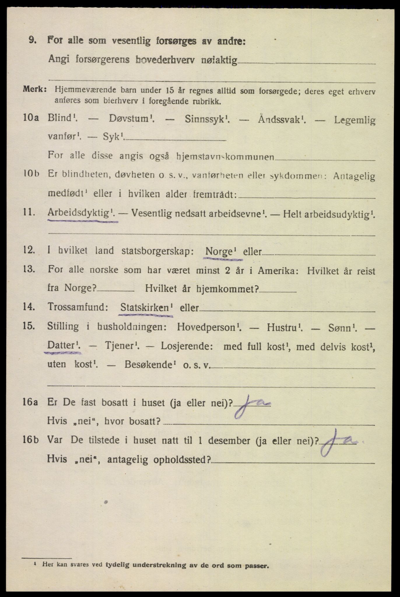 SAK, 1920 census for Fjotland, 1920, p. 1615