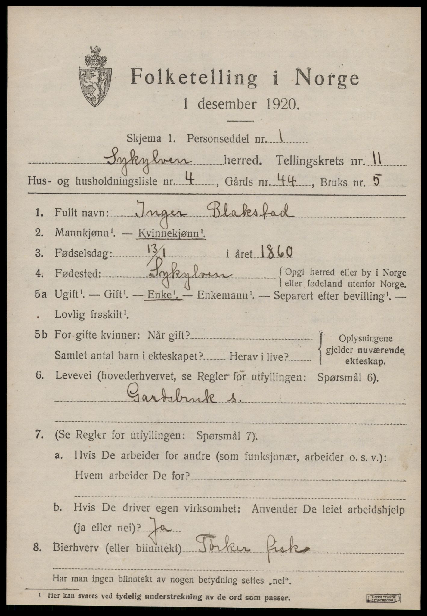 SAT, 1920 census for Sykkylven, 1920, p. 5439
