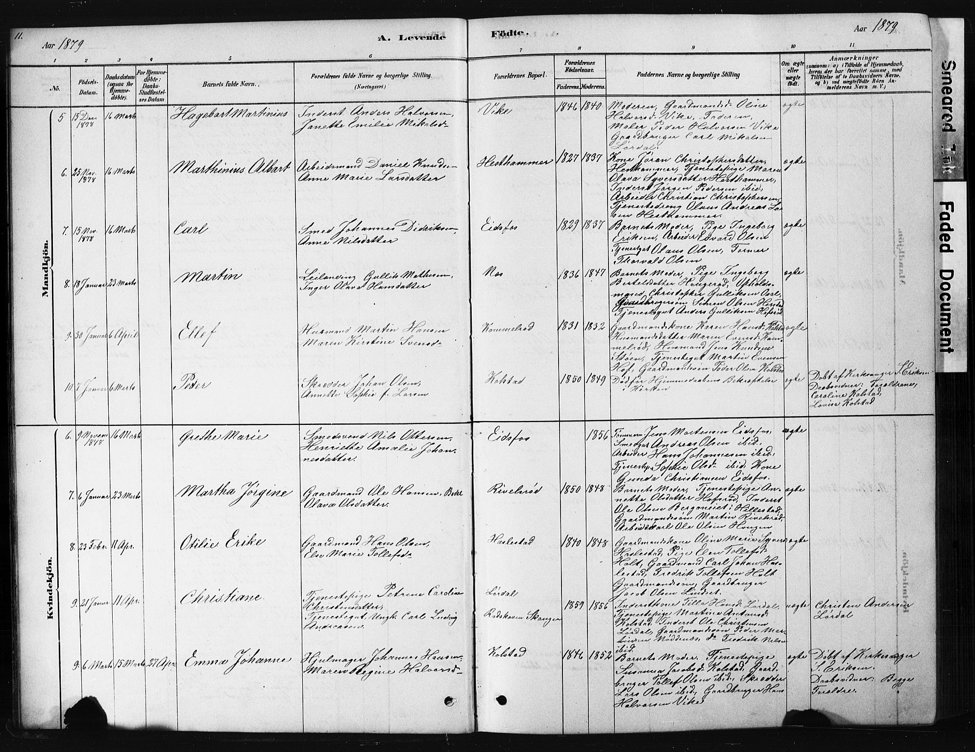 Hof kirkebøker, AV/SAKO-A-64/G/Ga/L0004: Parish register (copy) no. I 4, 1878-1930, p. 11