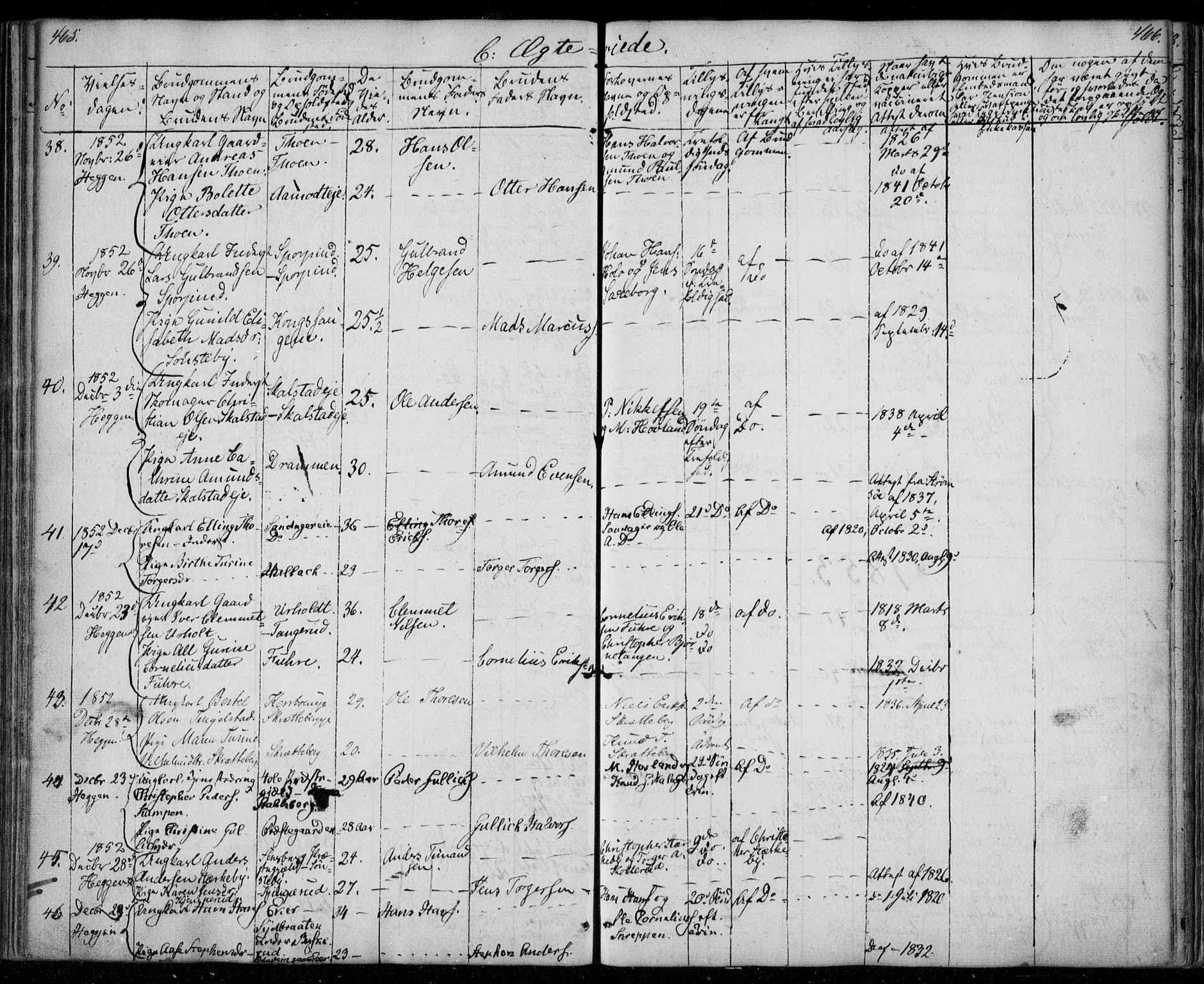 Modum kirkebøker, AV/SAKO-A-234/F/Fa/L0008: Parish register (official) no. 8, 1851-1859, p. 465-466