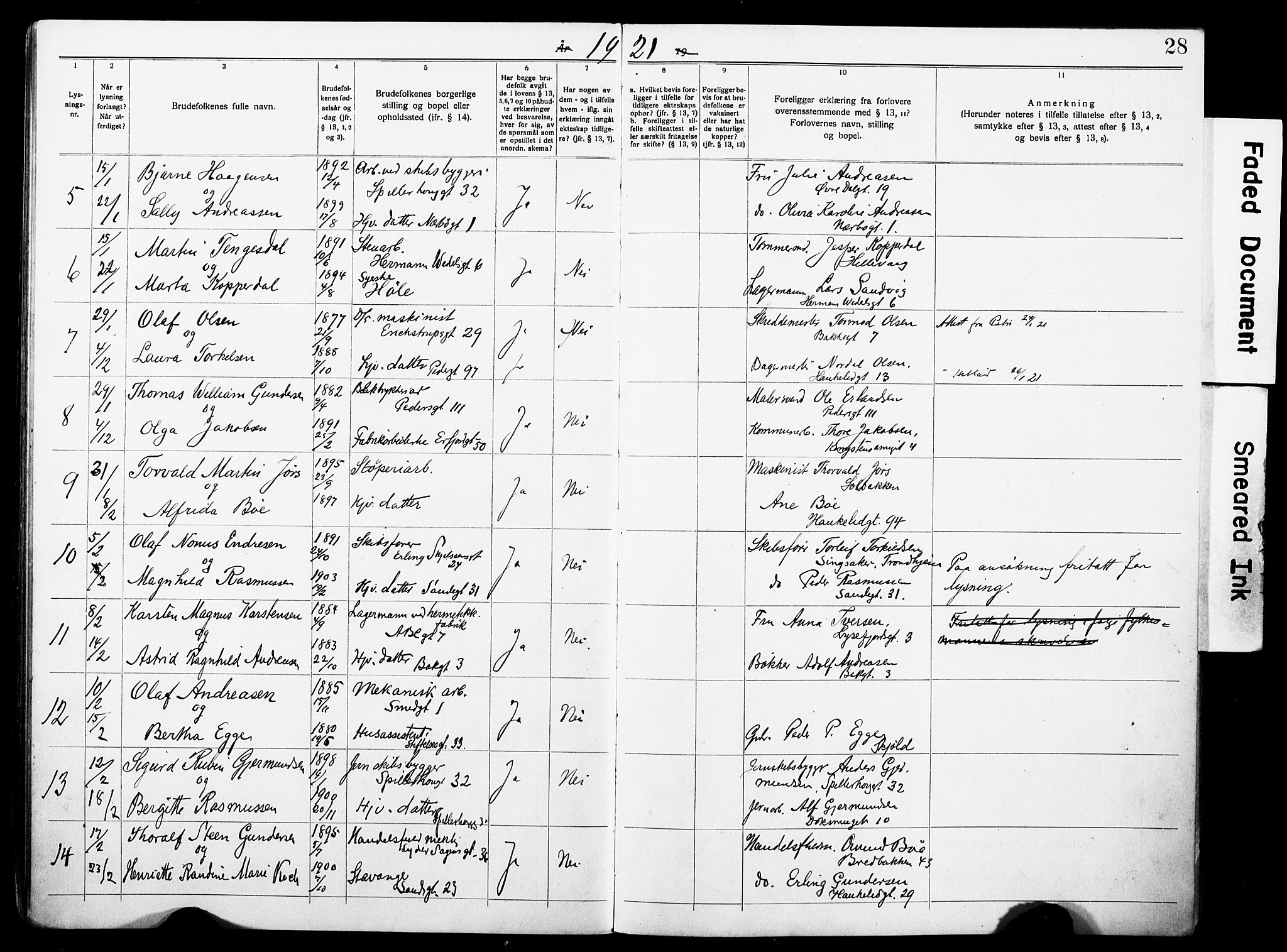 St. Johannes sokneprestkontor, AV/SAST-A-101814/001/70/705BA/L0004: Banns register no. 4, 1919-1928, p. 28