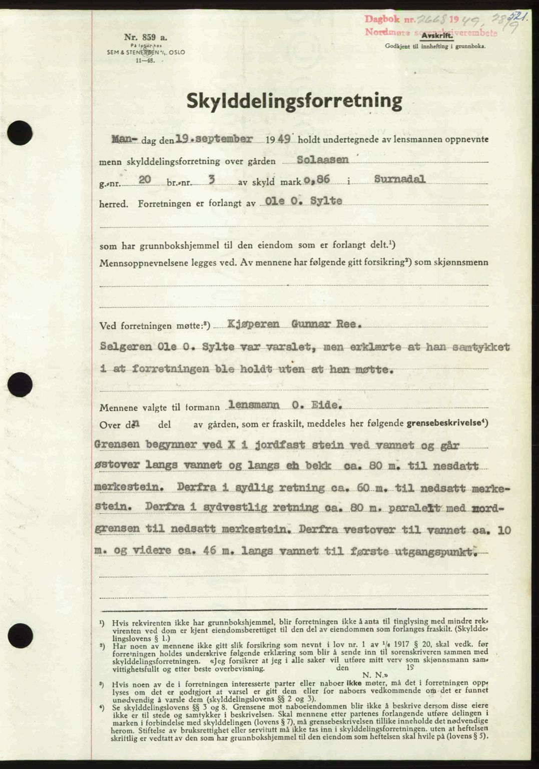 Nordmøre sorenskriveri, AV/SAT-A-4132/1/2/2Ca: Mortgage book no. A112, 1949-1949, Diary no: : 2668/1949