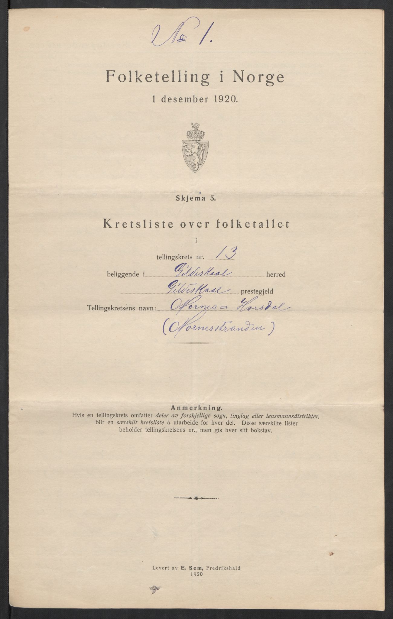 SAT, 1920 census for Gildeskål, 1920, p. 43