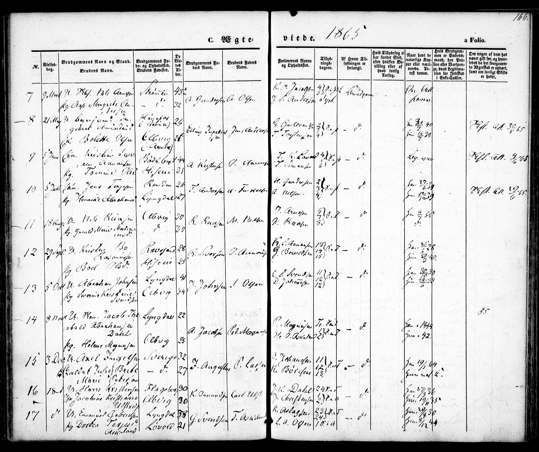 Hisøy sokneprestkontor, AV/SAK-1111-0020/F/Fa/L0001: Parish register (official) no. A 1, 1849-1871, p. 166