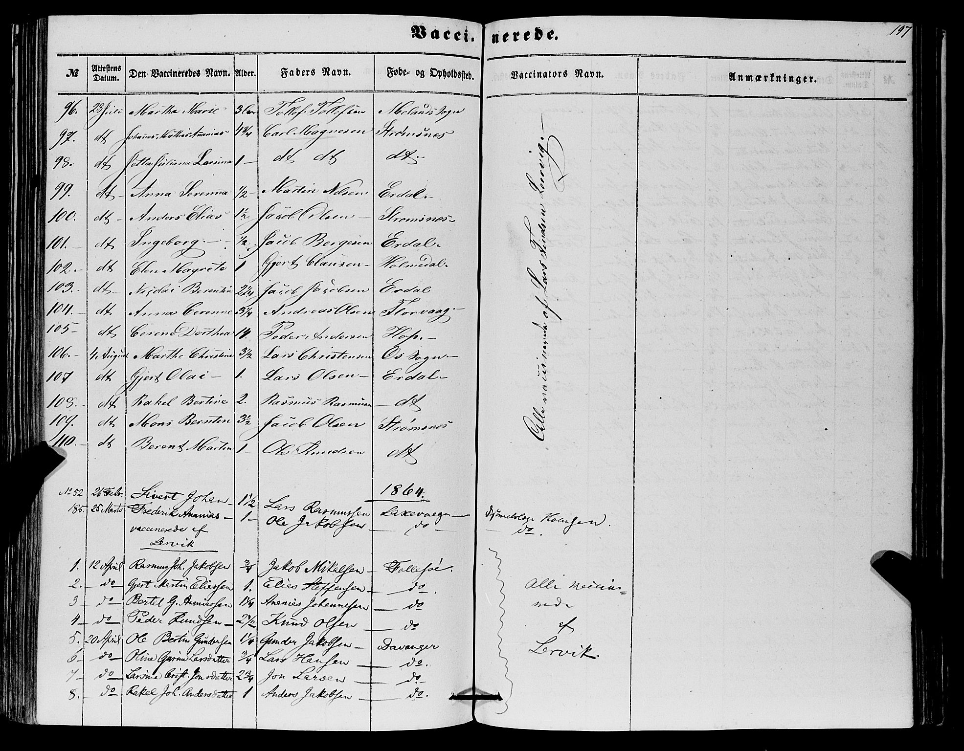 Askøy Sokneprestembete, SAB/A-74101/H/Ha/Haa/Haaa/L0012: Parish register (official) no. A 12, 1855-1877, p. 197