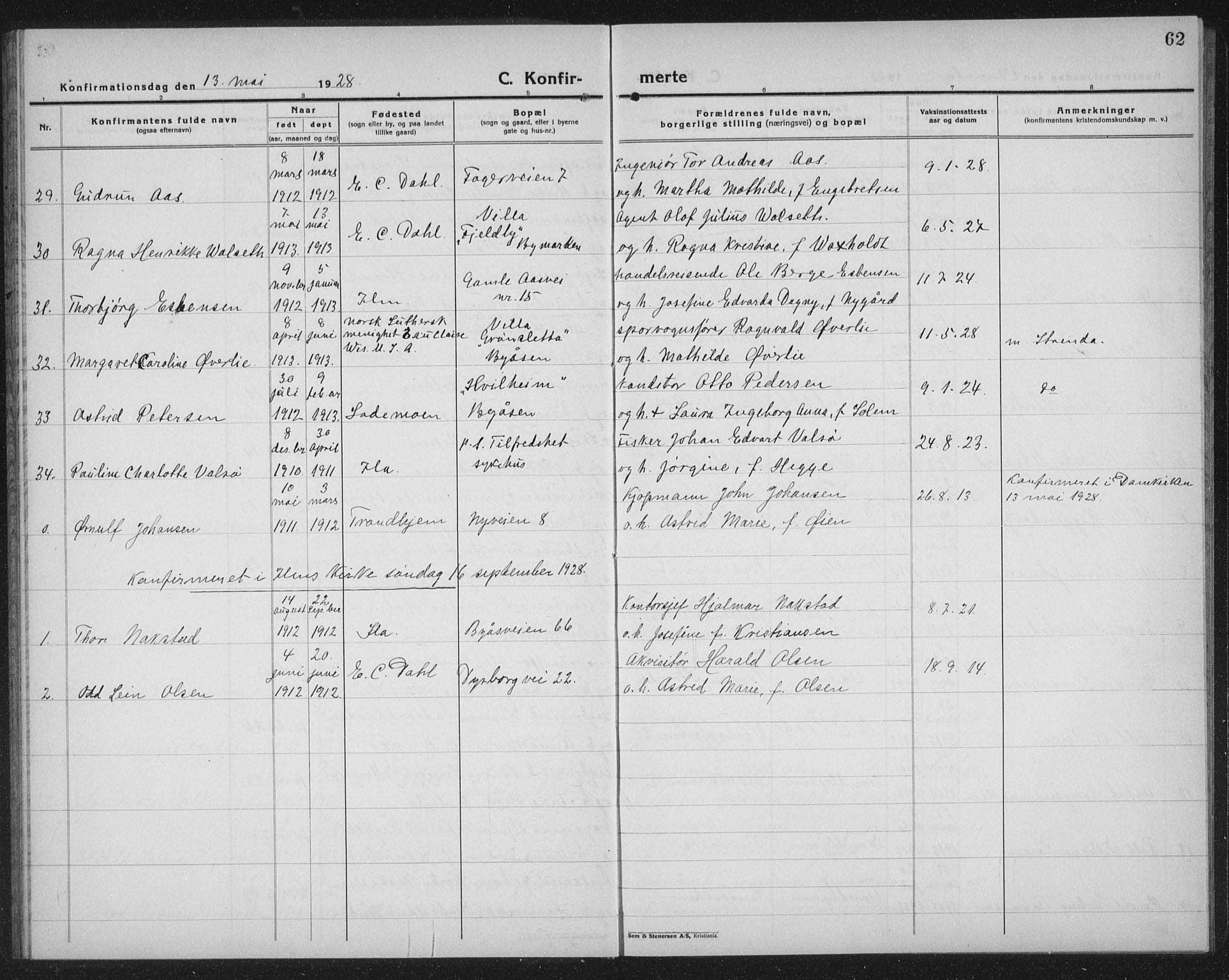 Ministerialprotokoller, klokkerbøker og fødselsregistre - Sør-Trøndelag, AV/SAT-A-1456/603/L0175: Parish register (copy) no. 603C03, 1923-1941, p. 62