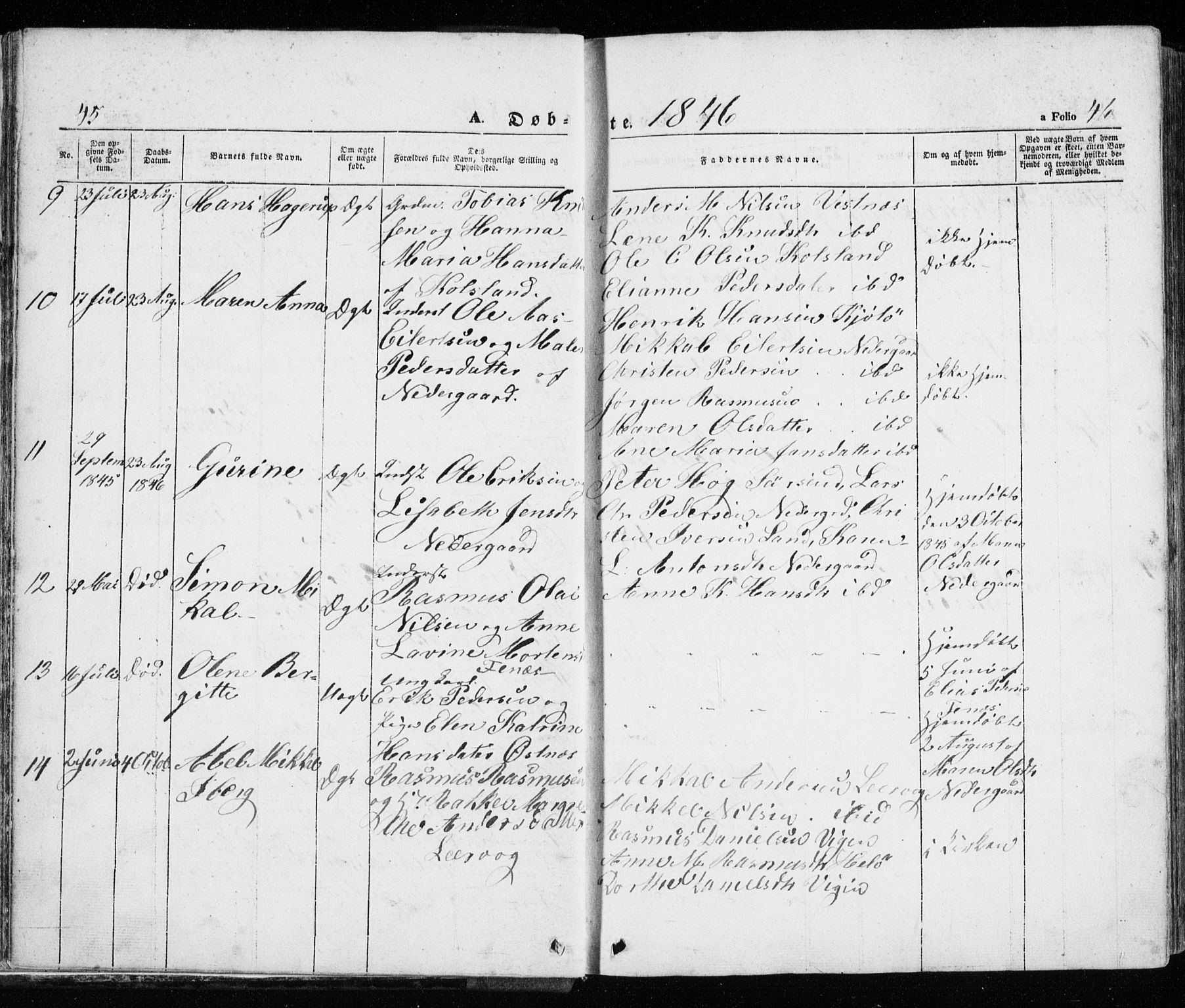 Trondenes sokneprestkontor, AV/SATØ-S-1319/H/Ha/L0010kirke: Parish register (official) no. 10, 1840-1865, p. 45-46