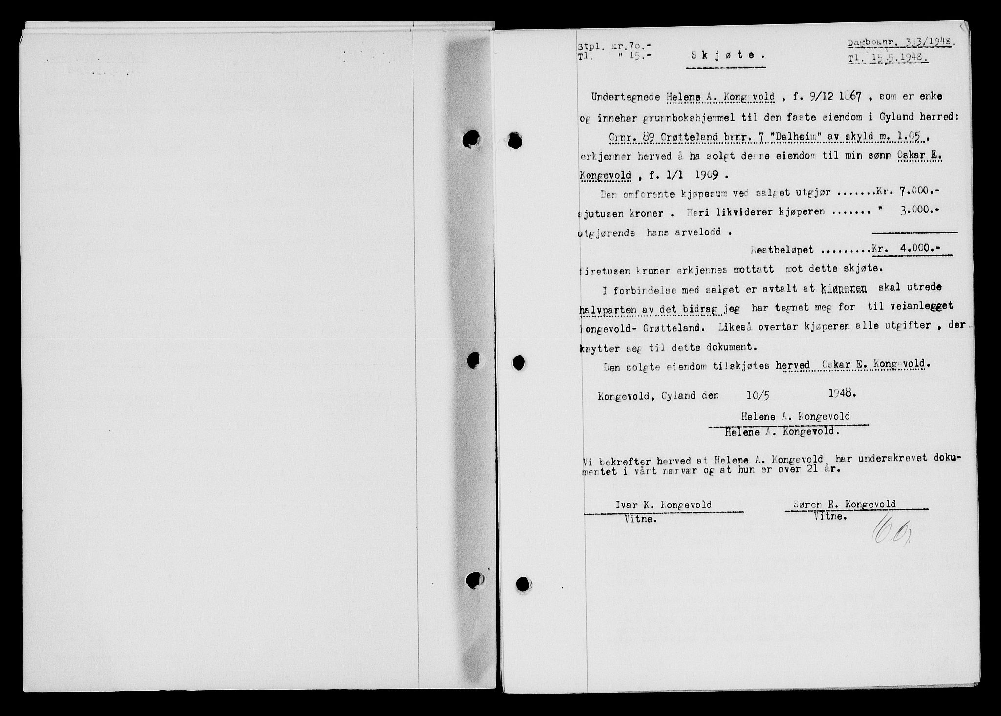 Flekkefjord sorenskriveri, SAK/1221-0001/G/Gb/Gba/L0063: Mortgage book no. A-11, 1947-1948, Diary no: : 333/1948