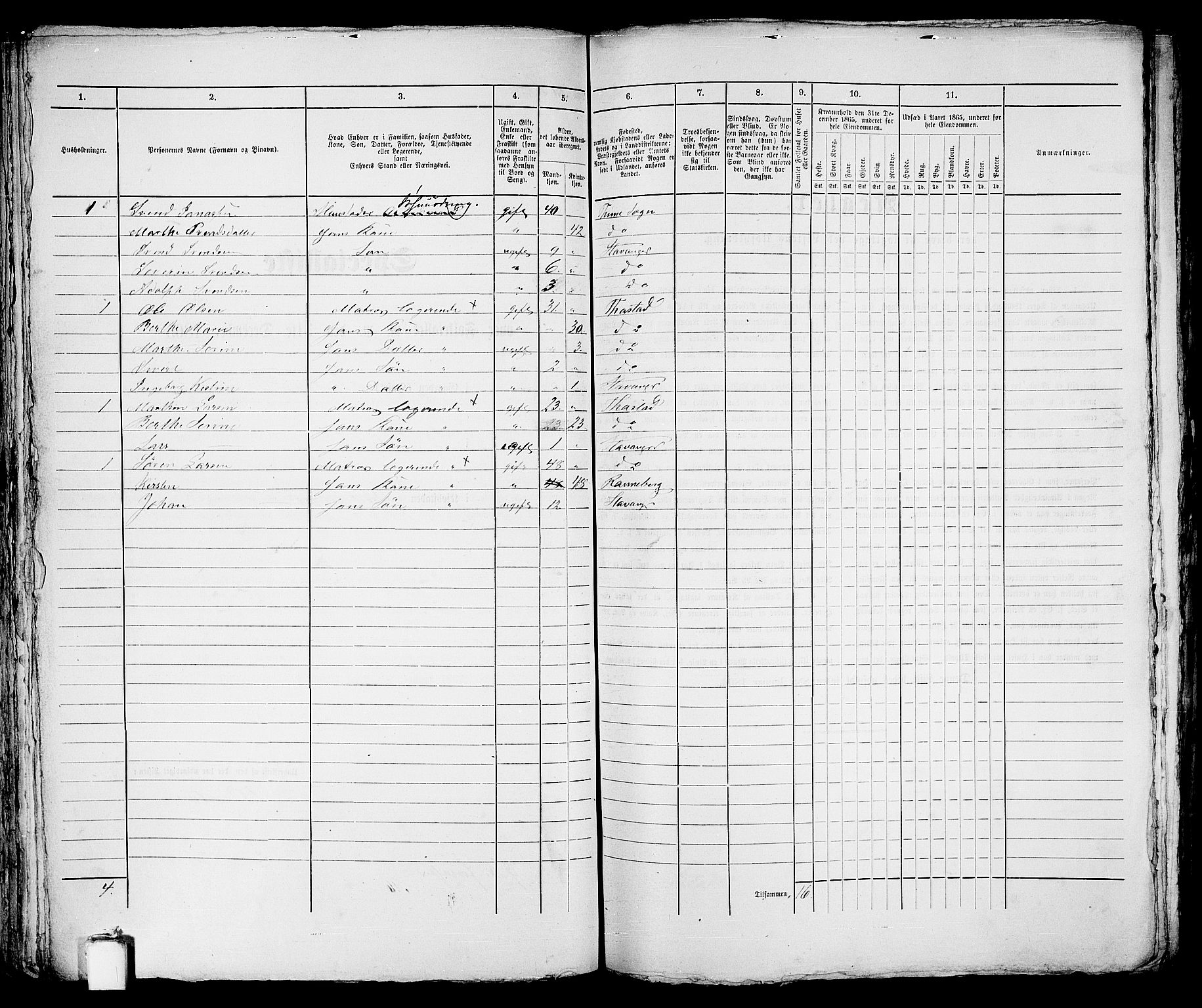 RA, 1865 census for Stavanger, 1865, p. 1160