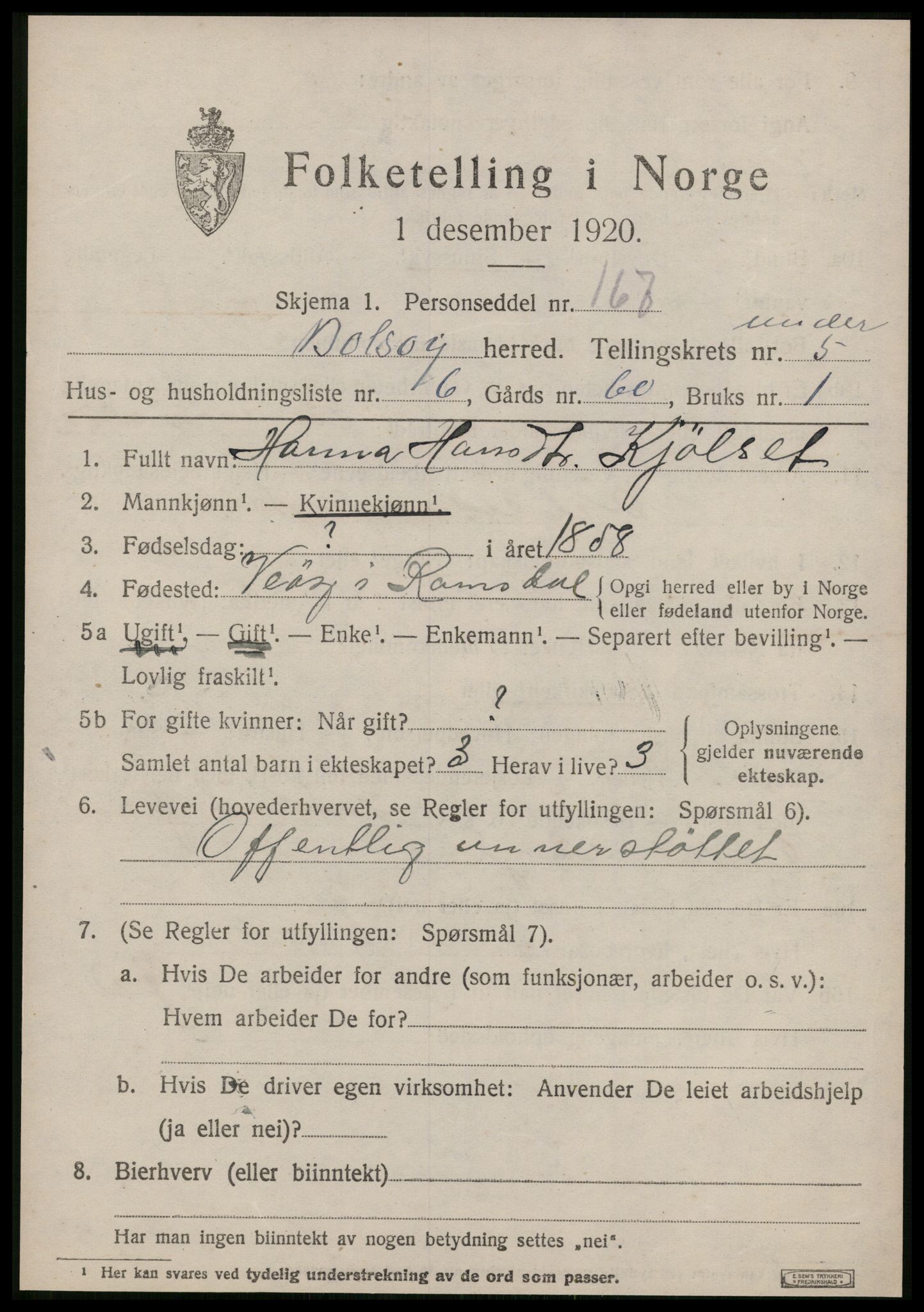 SAT, 1920 census for Bolsøy, 1920, p. 7533