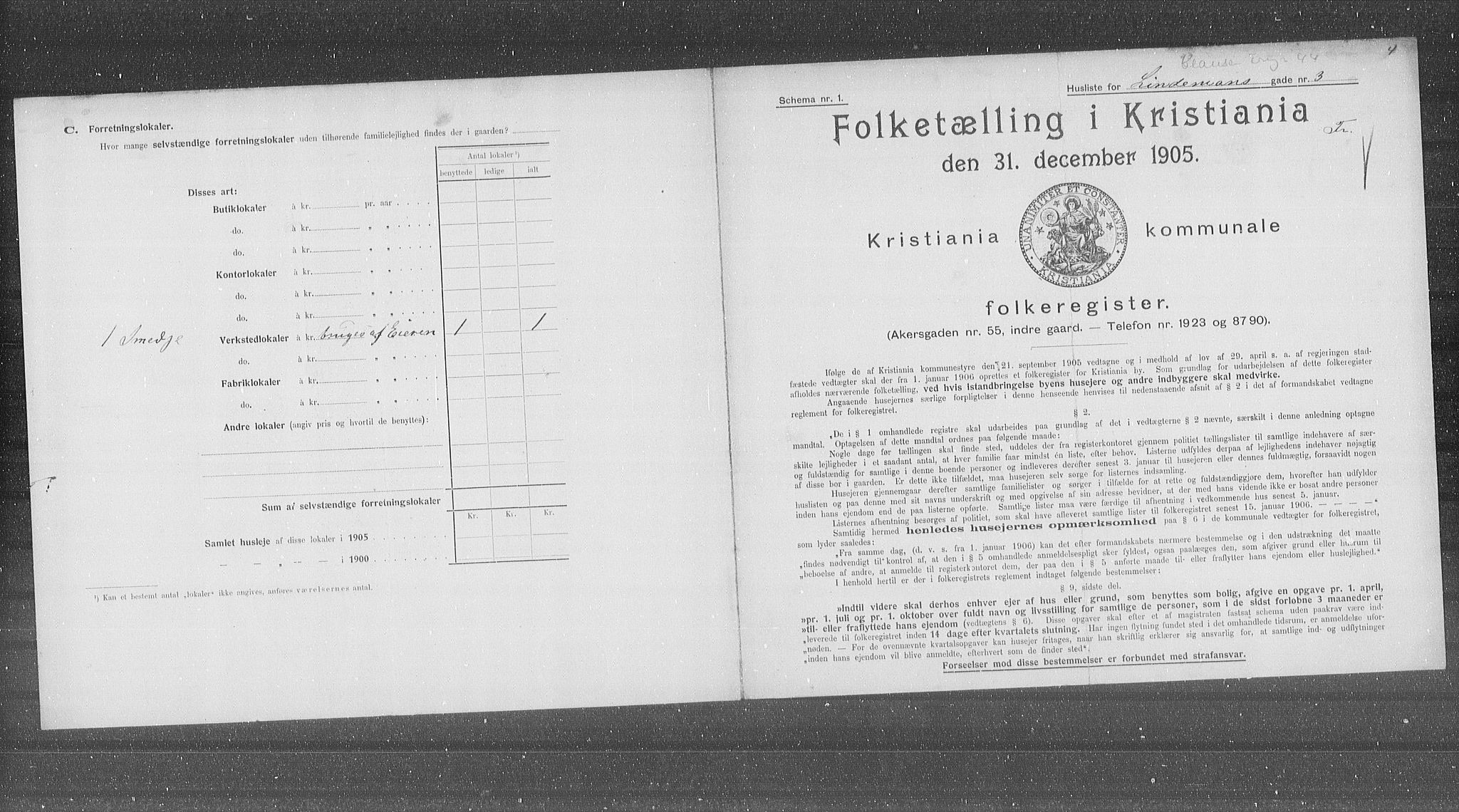 OBA, Municipal Census 1905 for Kristiania, 1905, p. 30279