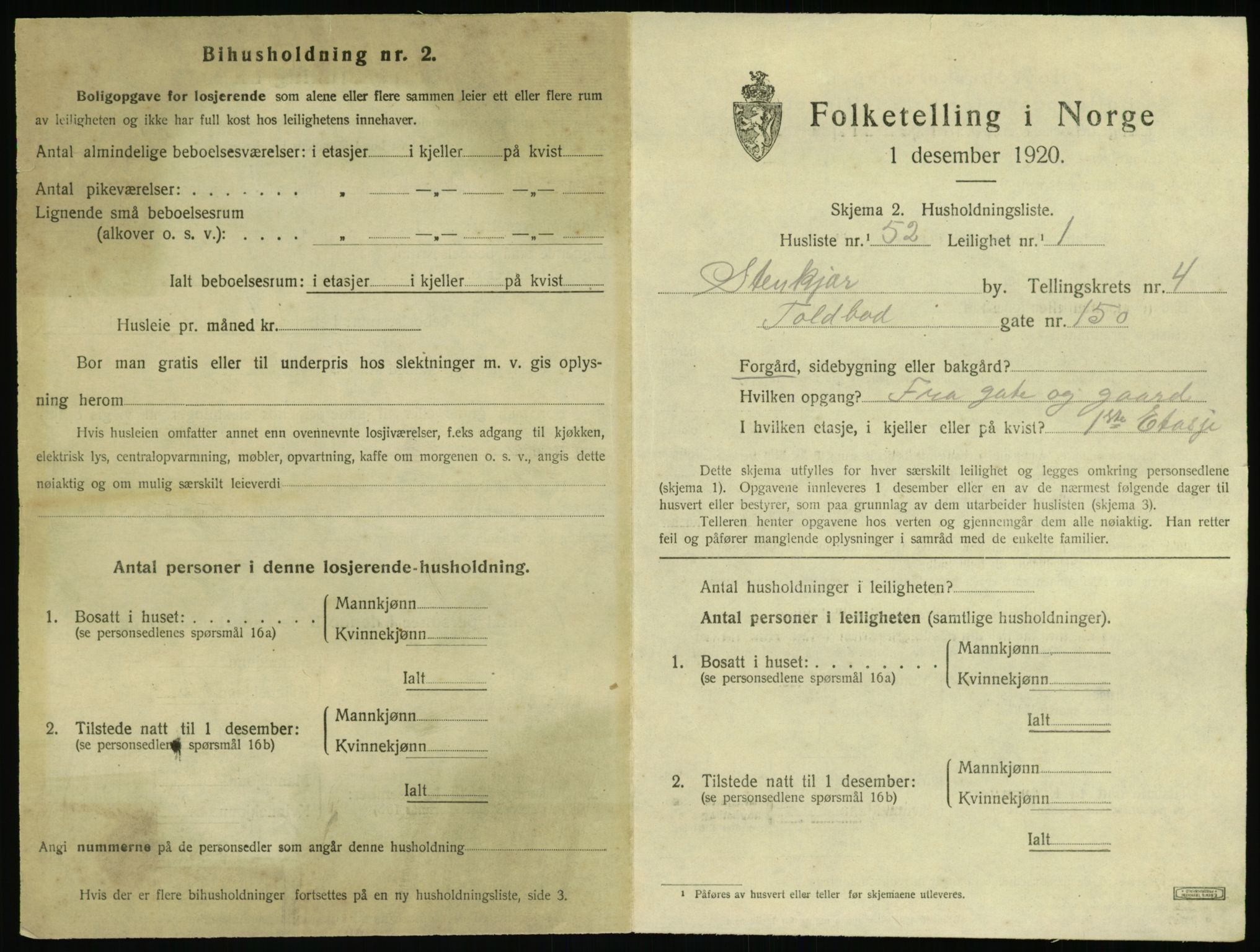 SAT, 1920 census for Steinkjer, 1920, p. 1002