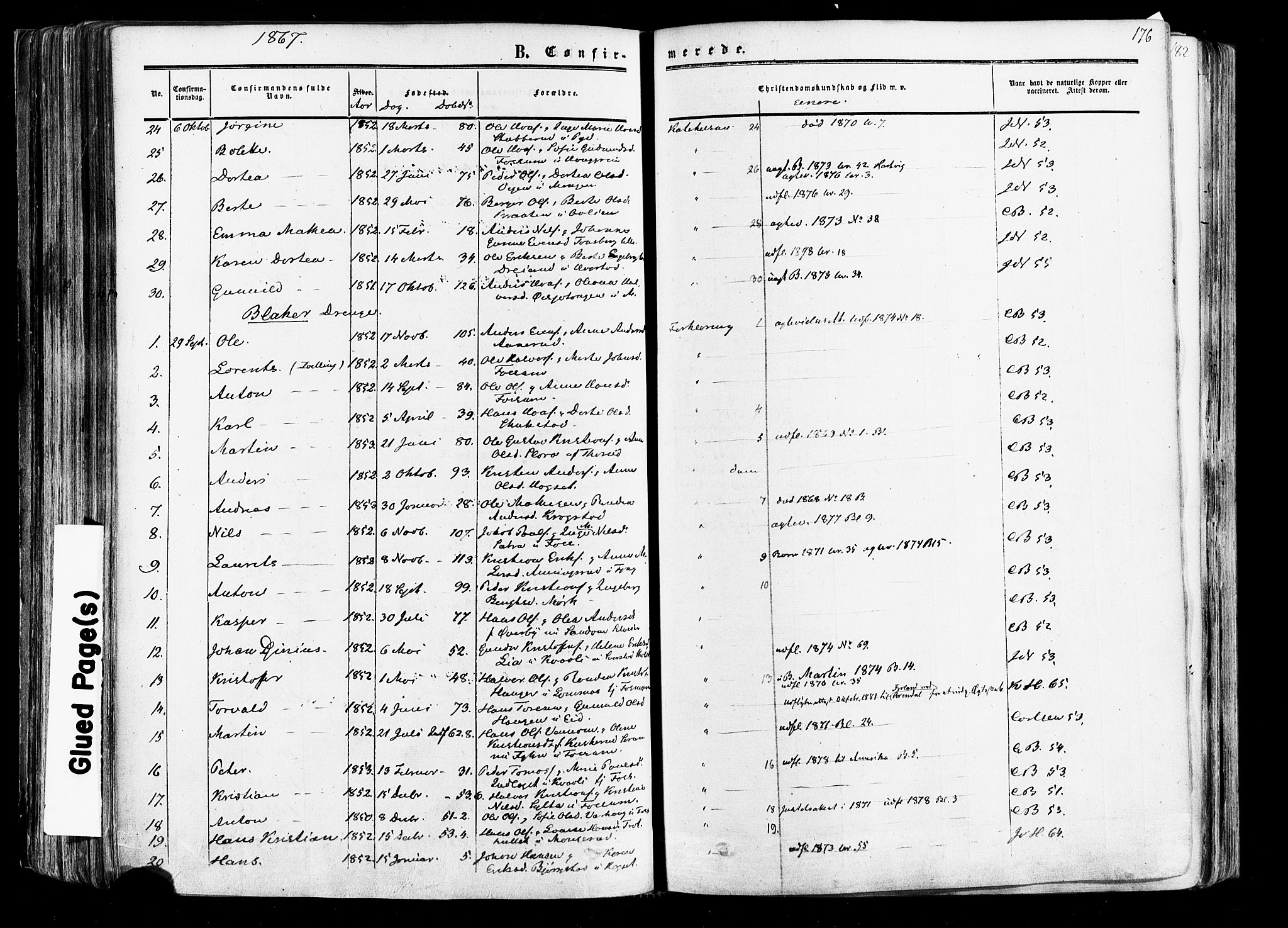 Aurskog prestekontor Kirkebøker, SAO/A-10304a/F/Fa/L0007: Parish register (official) no. I 7, 1854-1877, p. 176