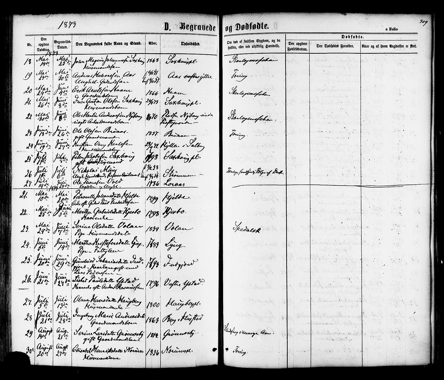 Ministerialprotokoller, klokkerbøker og fødselsregistre - Nord-Trøndelag, SAT/A-1458/730/L0284: Parish register (official) no. 730A09, 1866-1878, p. 309