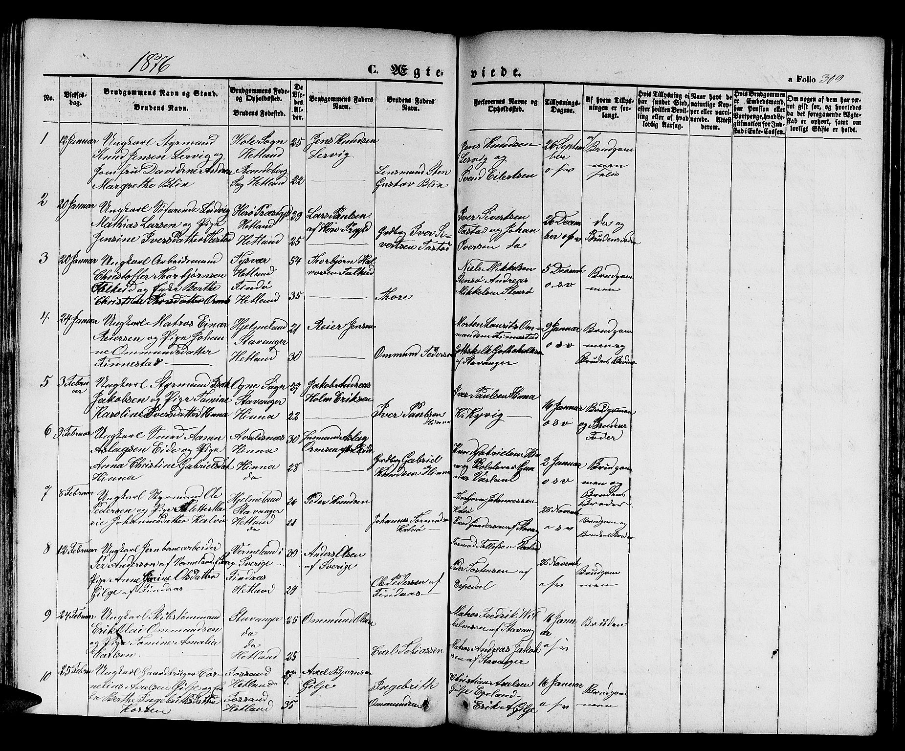 Hetland sokneprestkontor, SAST/A-101826/30/30BB/L0003: Parish register (copy) no. B 3, 1863-1877, p. 309
