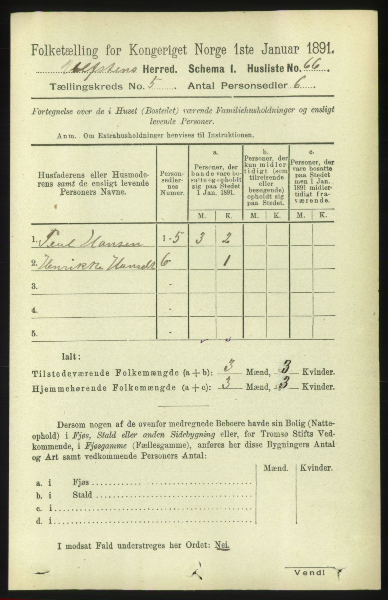 RA, 1891 census for 1516 Ulstein, 1891, p. 1257