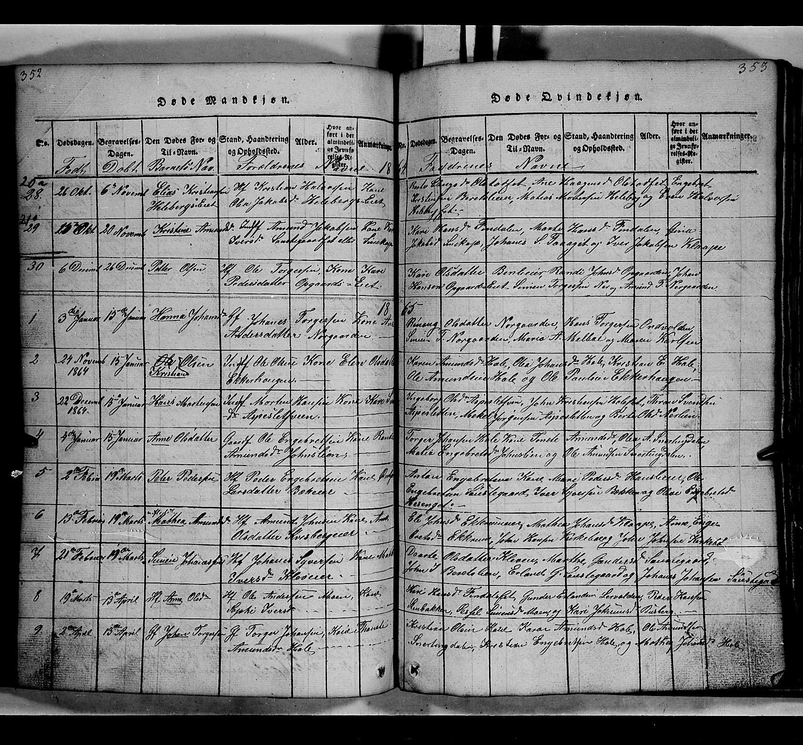 Gausdal prestekontor, SAH/PREST-090/H/Ha/Hab/L0002: Parish register (copy) no. 2, 1818-1874, p. 352-353