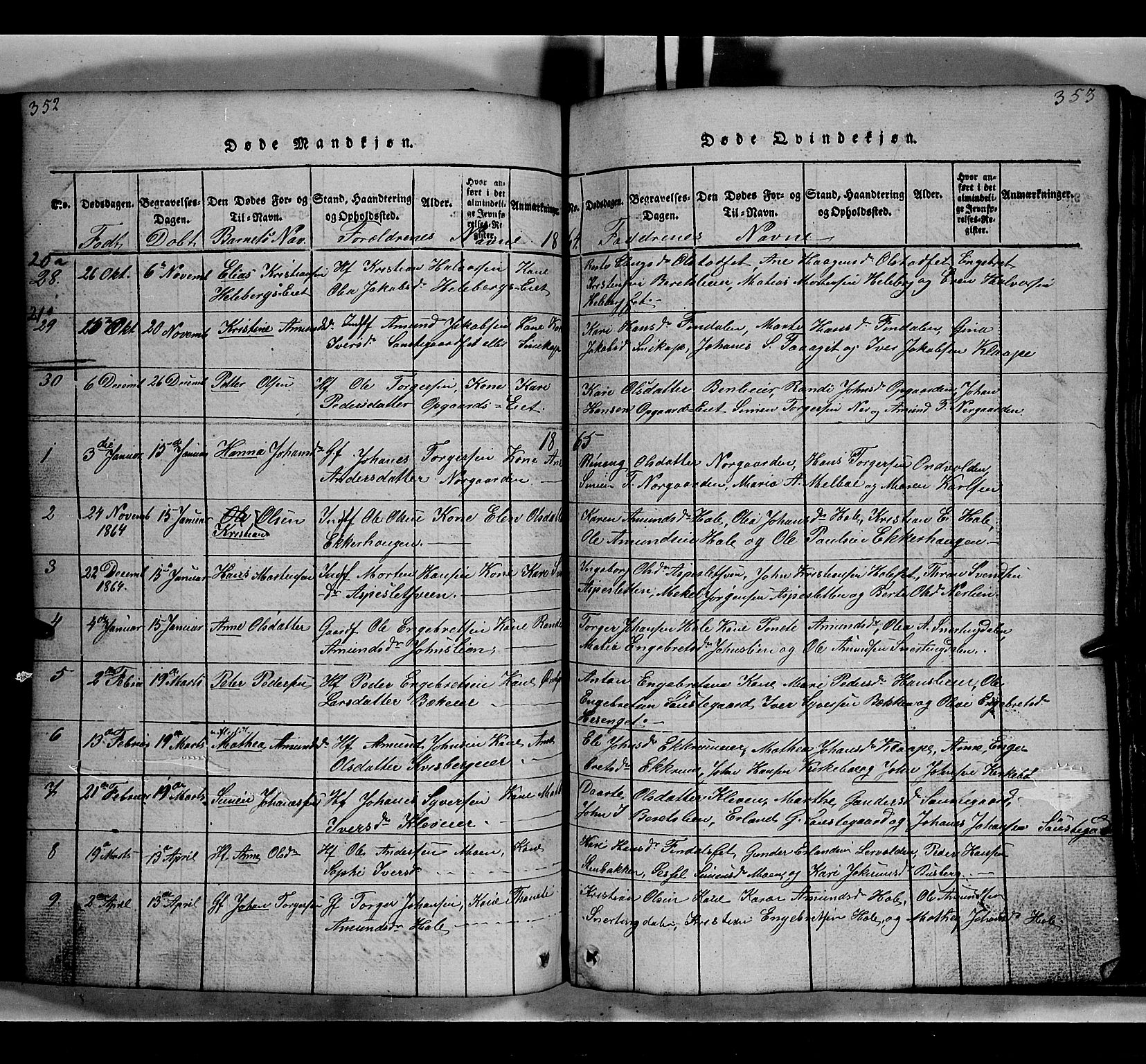 Gausdal prestekontor, AV/SAH-PREST-090/H/Ha/Hab/L0002: Parish register (copy) no. 2, 1818-1874, p. 352-353