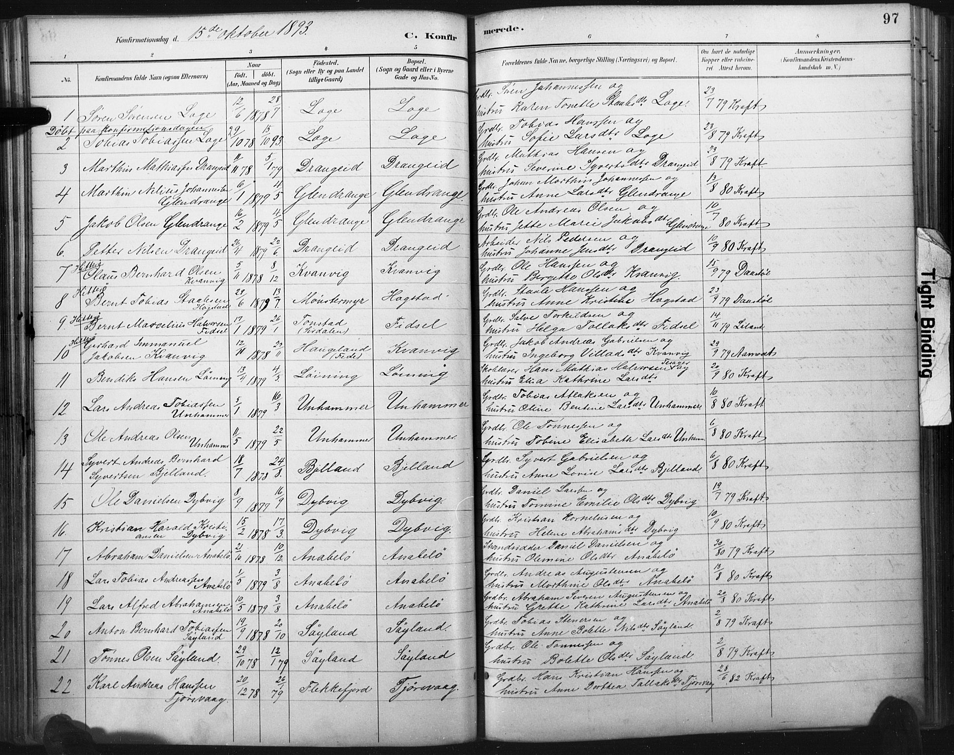 Flekkefjord sokneprestkontor, SAK/1111-0012/F/Fa/Fac/L0008: Parish register (official) no. A 8, 1885-1898, p. 97