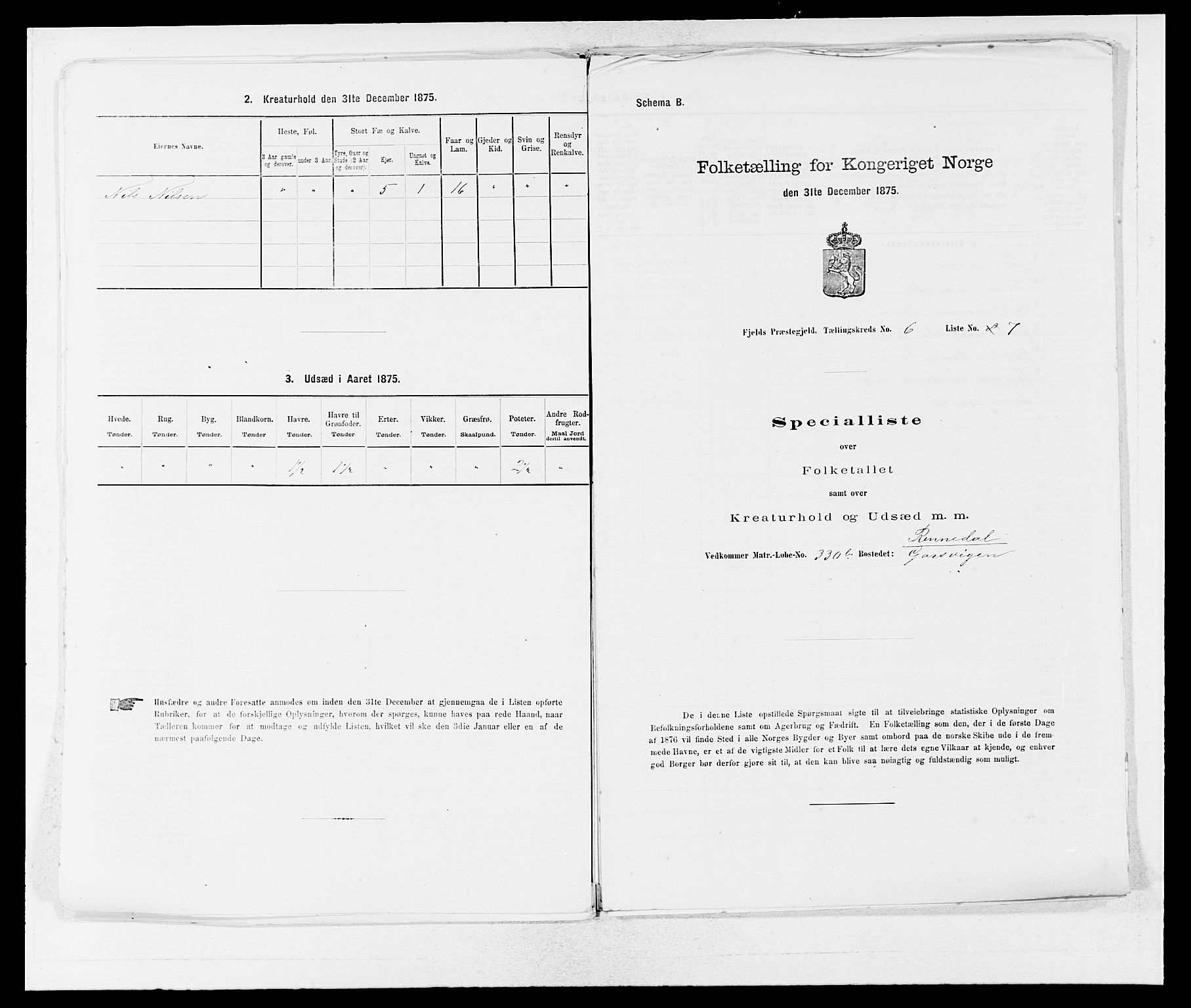 SAB, 1875 census for 1246P Fjell, 1875, p. 736