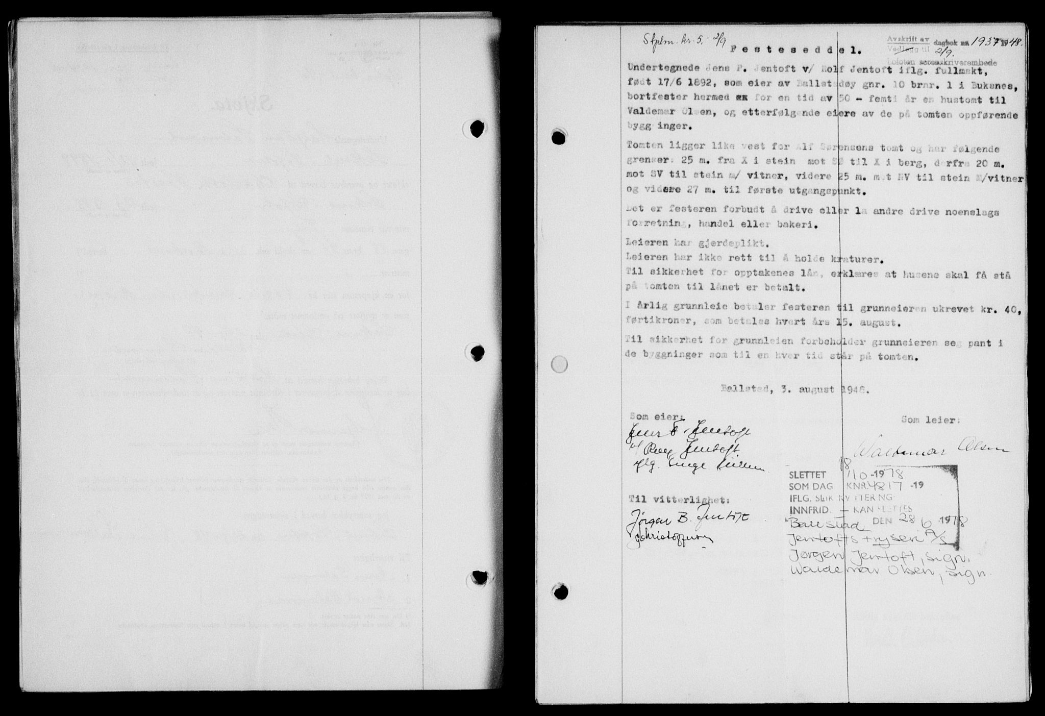 Lofoten sorenskriveri, SAT/A-0017/1/2/2C/L0019a: Mortgage book no. 19a, 1948-1948, Diary no: : 1937/1948