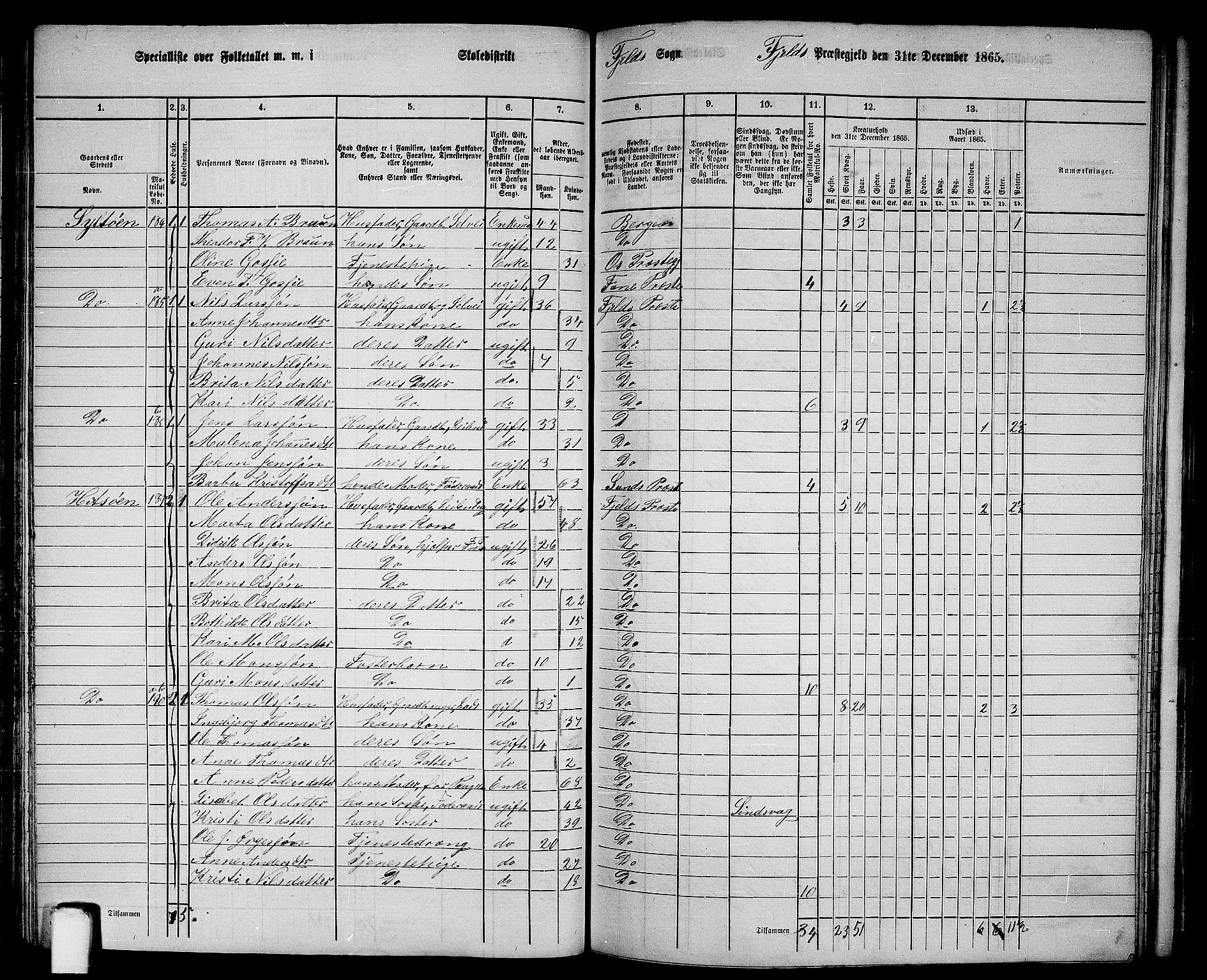 RA, 1865 census for Fjell, 1865, p. 89